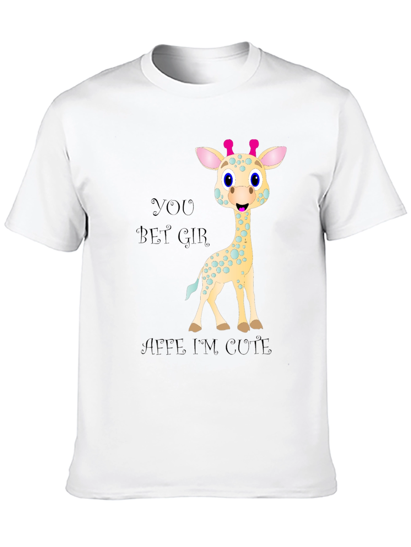 Black Cute Giraffe Cartoon Black T-Shirt view 10