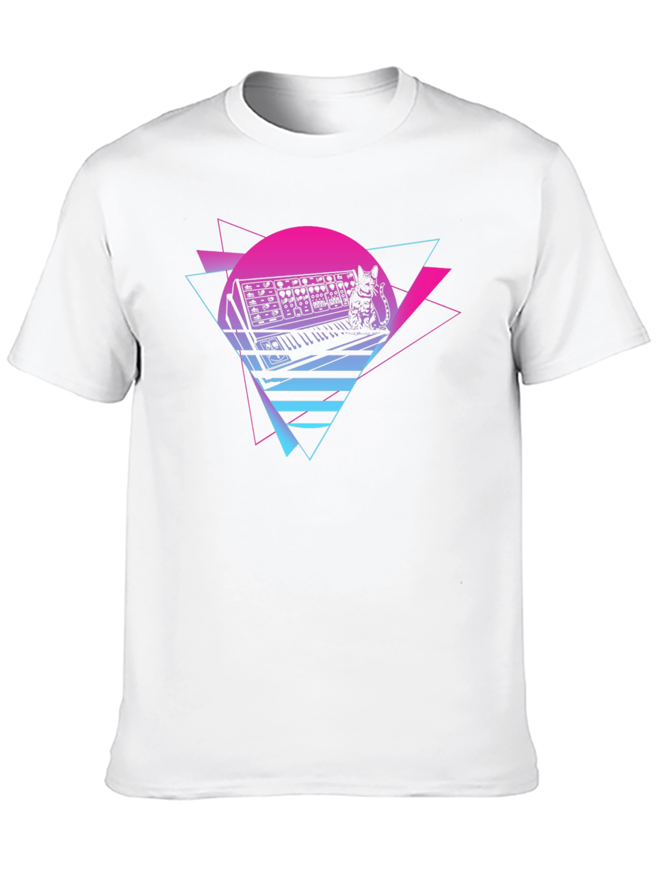 Black Synth Cat T-Shirt - Retro Wave Style view 10