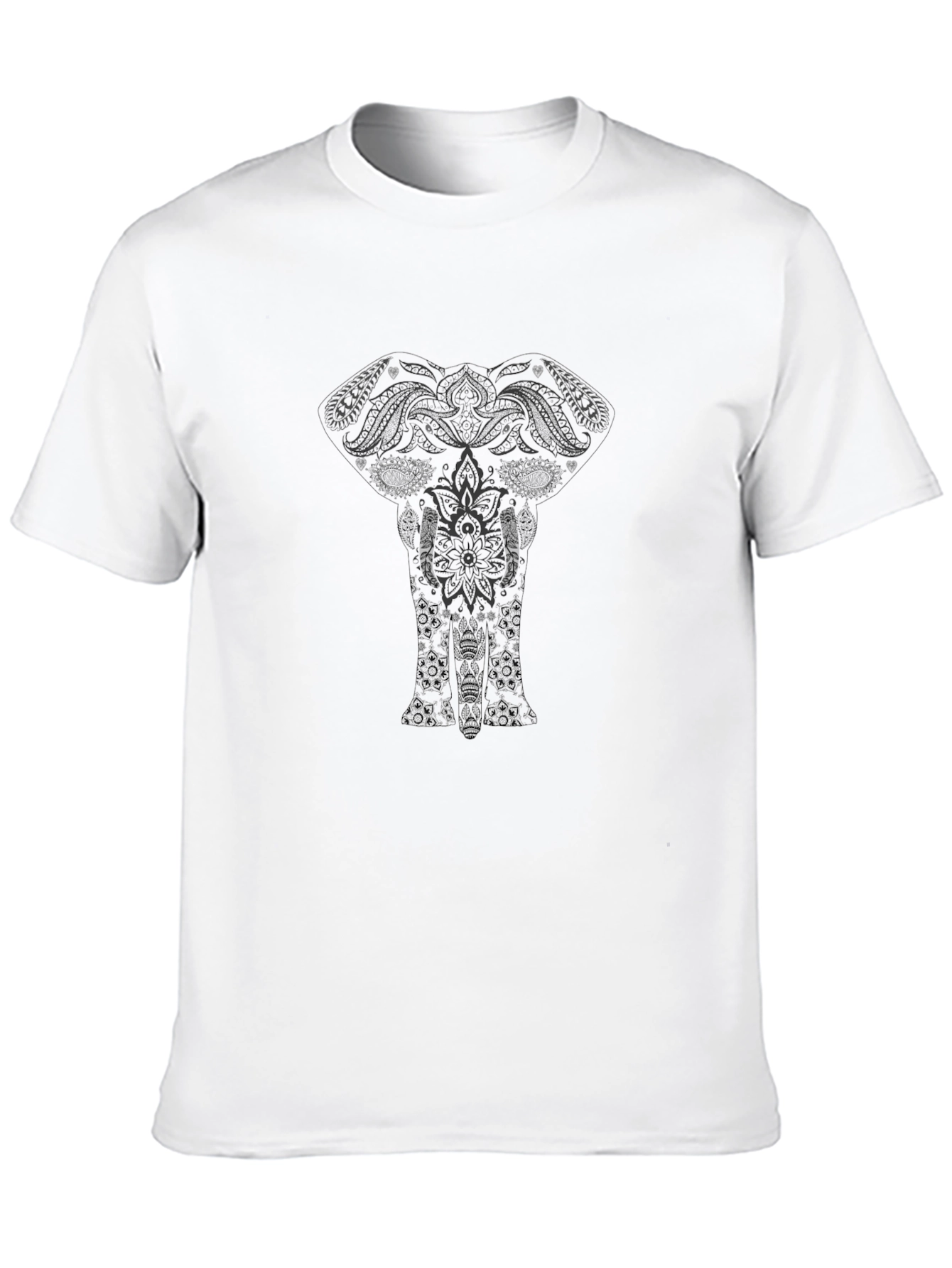 Elephant Mandala Graphic Men's Black T-Shirt - 10