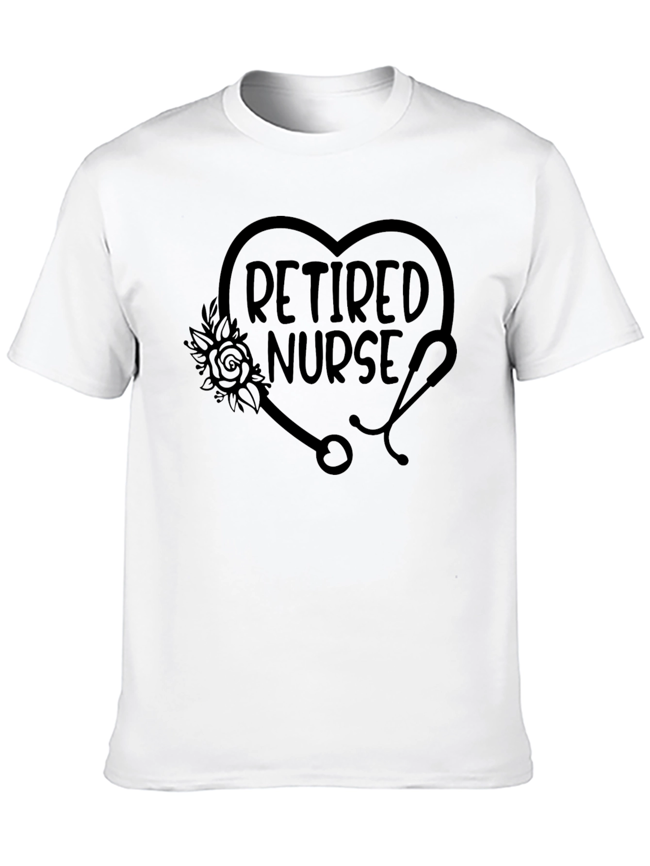 Black Retired Nurse T-Shirt - Floral Stethoscope Heart Tee view 10