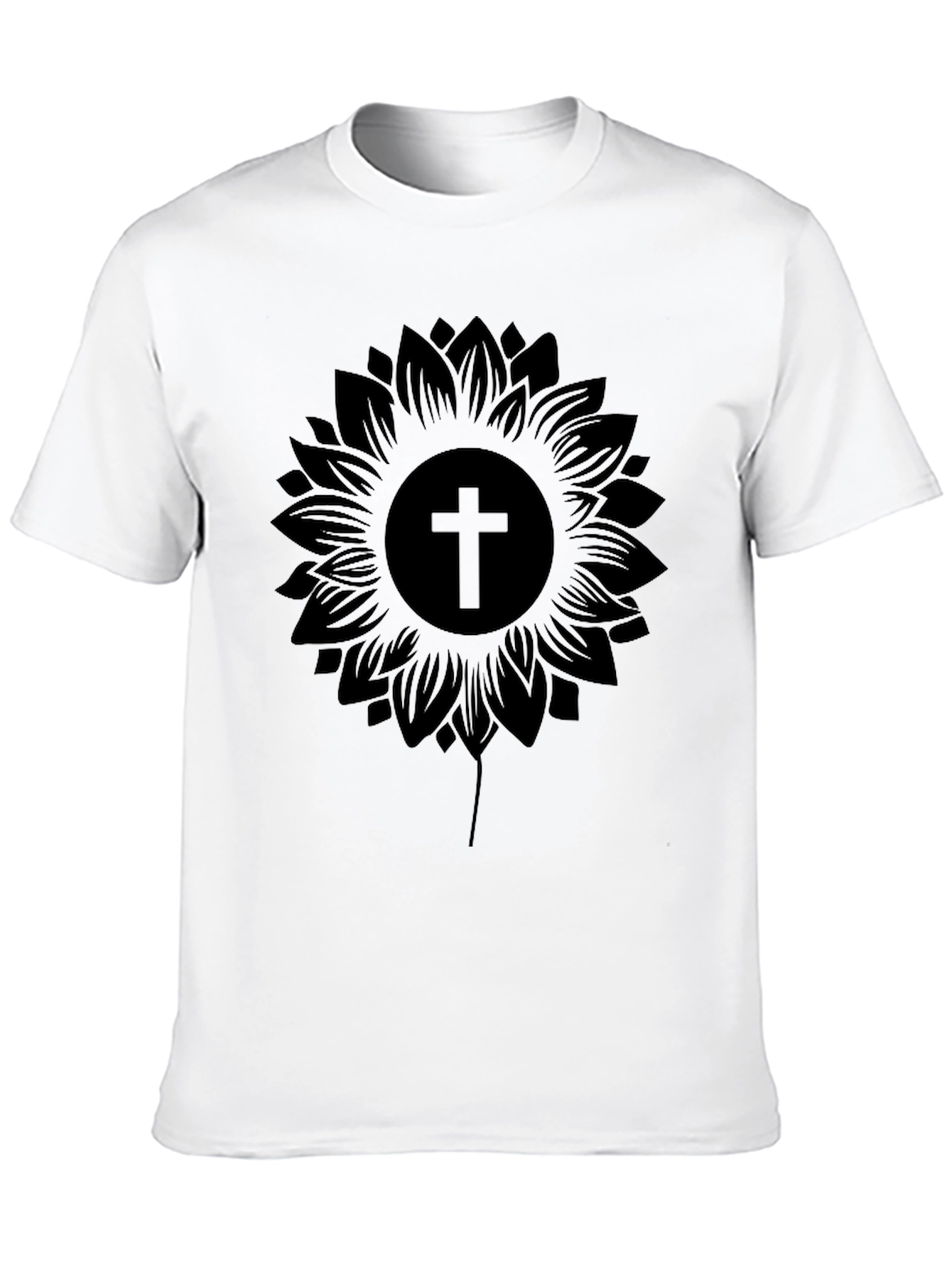 Black Sunflower Cross Graphic Black T-Shirt view 10
