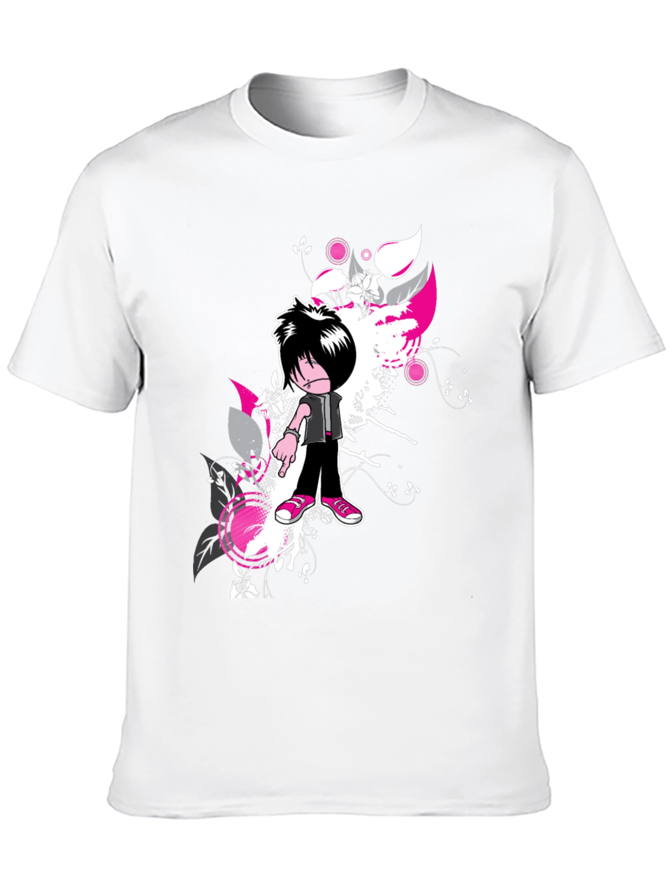 Black Emo Cartoon Graphic Black T-Shirt view 10