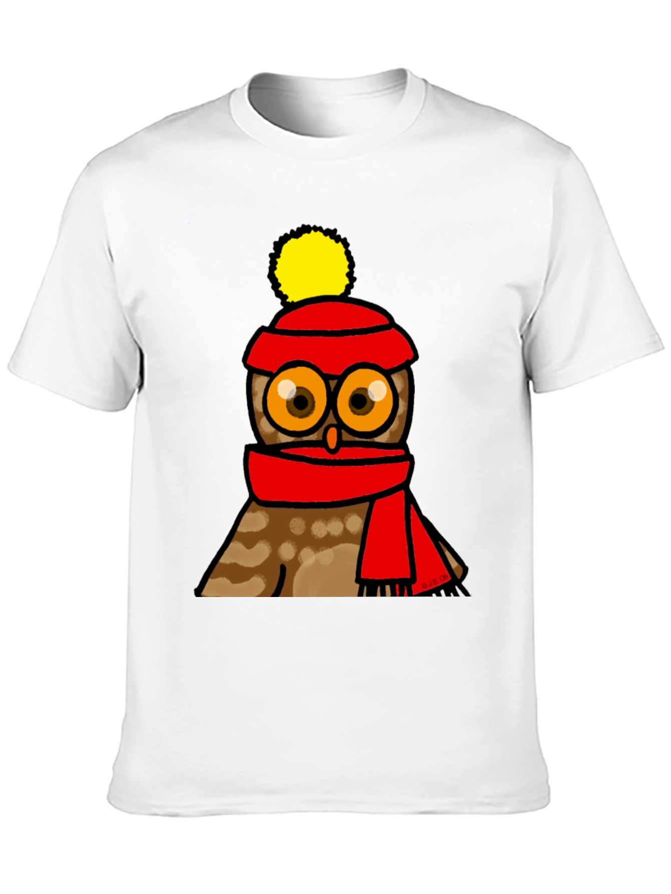 Black Cute Owl in Hat & Scarf Graphic T-Shirt view 10