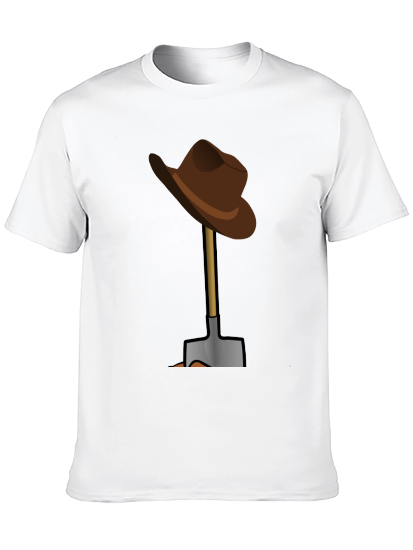 Black Funny T-Shirt: Hat on Shovel Graphic Tee view 10