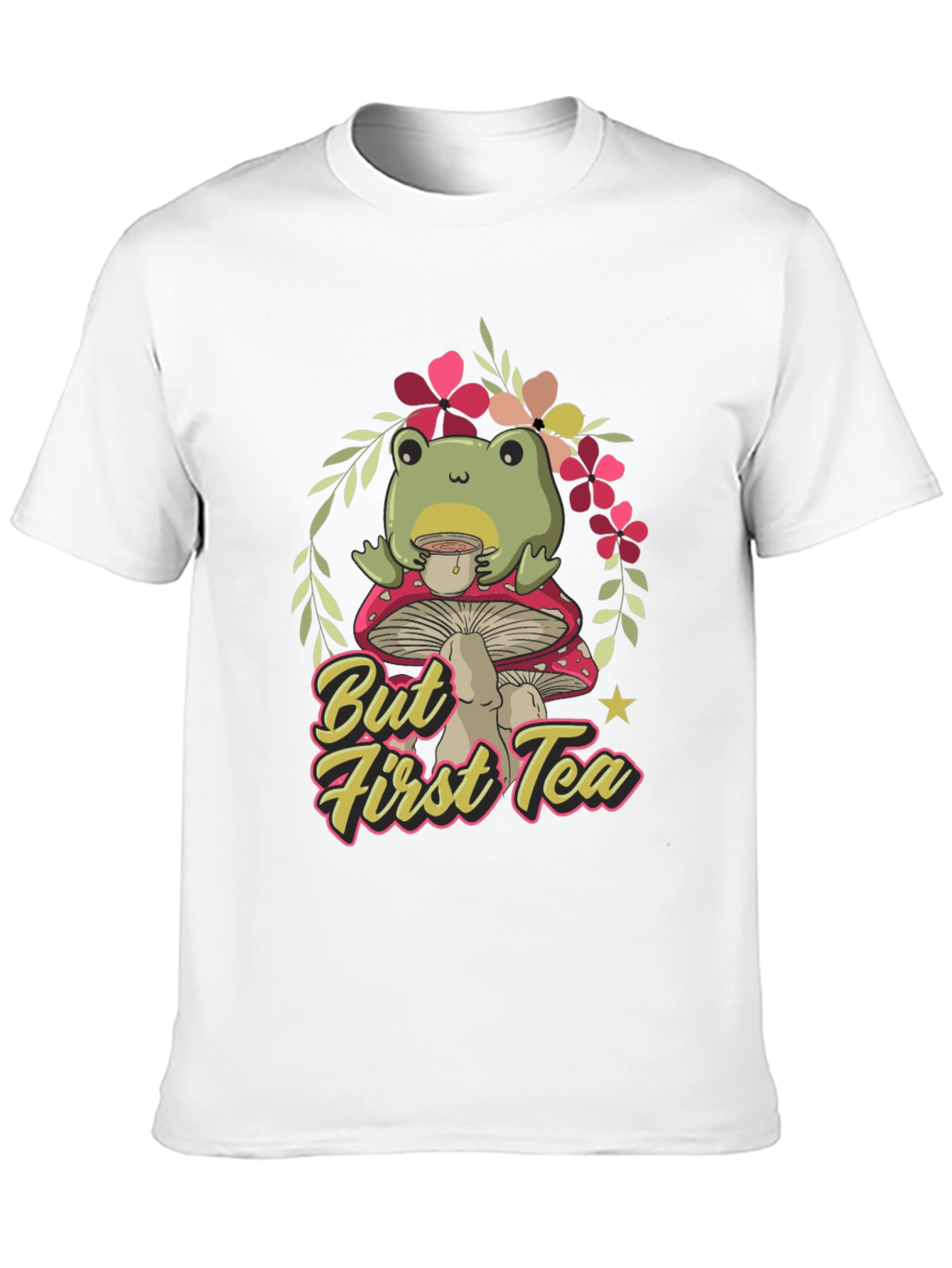 Black Frog Sipping Tea on Mushroom T-Shirt view 10
