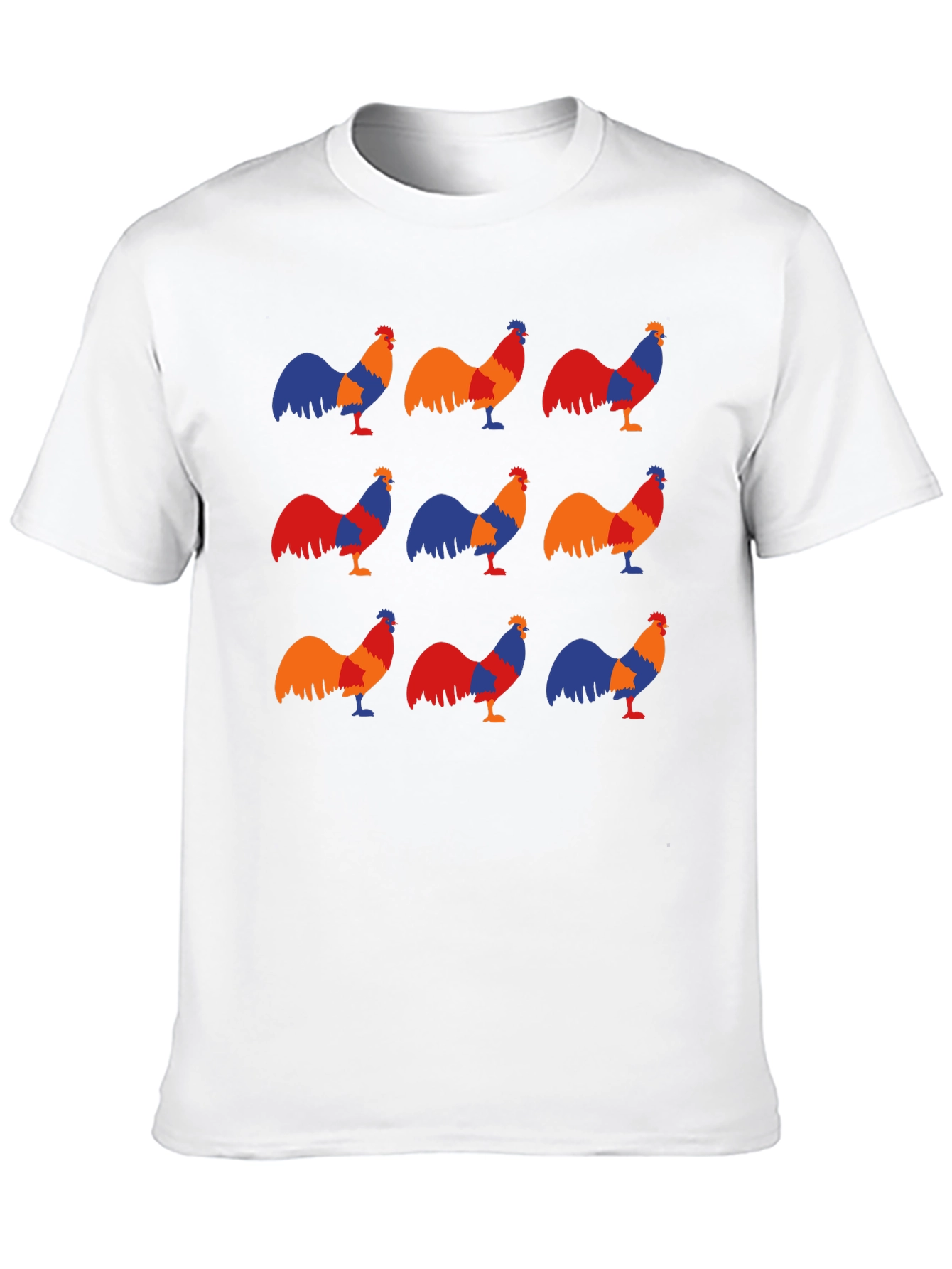 Black Rooster Pattern T-Shirt - Casual Black Tee view 10