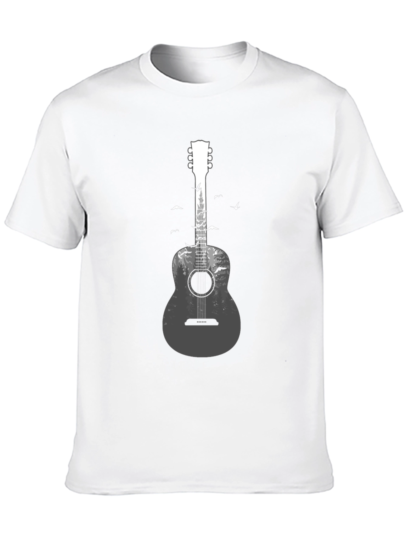 Black Acoustic Guitar Forest Graphic Tee - Nature Music Lover T-Shirt view 10
