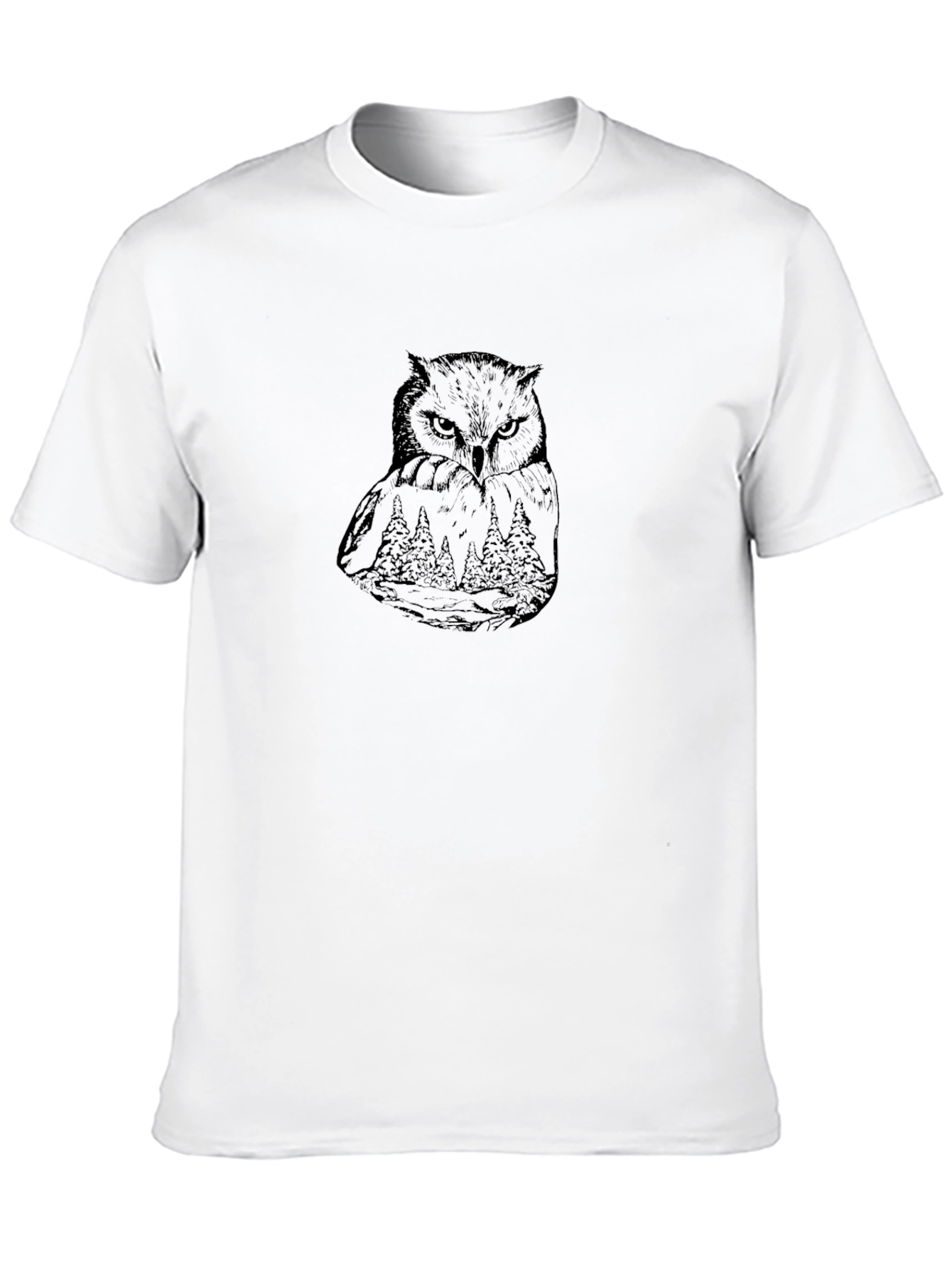 Black Owl & Forest Graphic Tee - Men's Black T-Shirt view 10