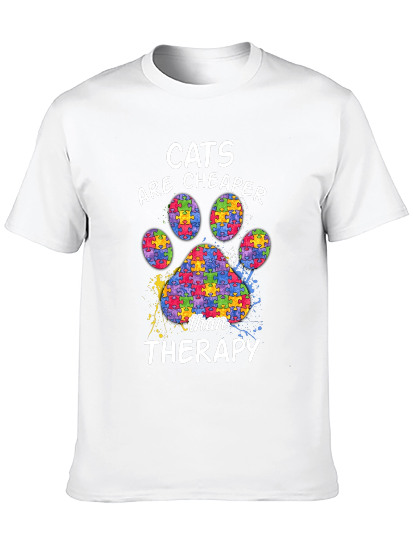 Black Cats are Cheaper Therapy Autism Awareness Puzzle Paw Print T-Shirt view 10