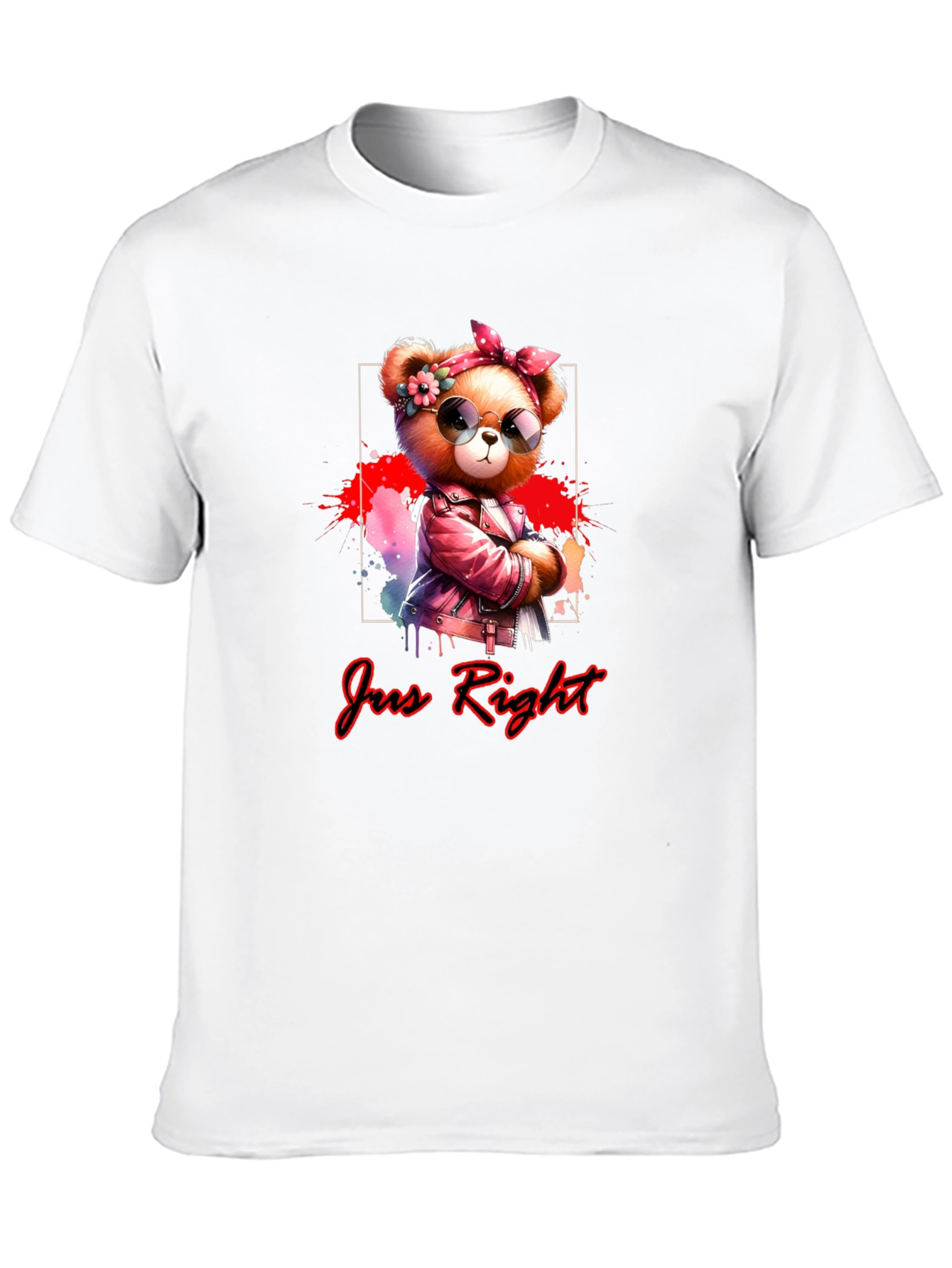 Black Trendy Teddy Bear Graphic Tee - "Jus Right" Black T-Shirt view 10