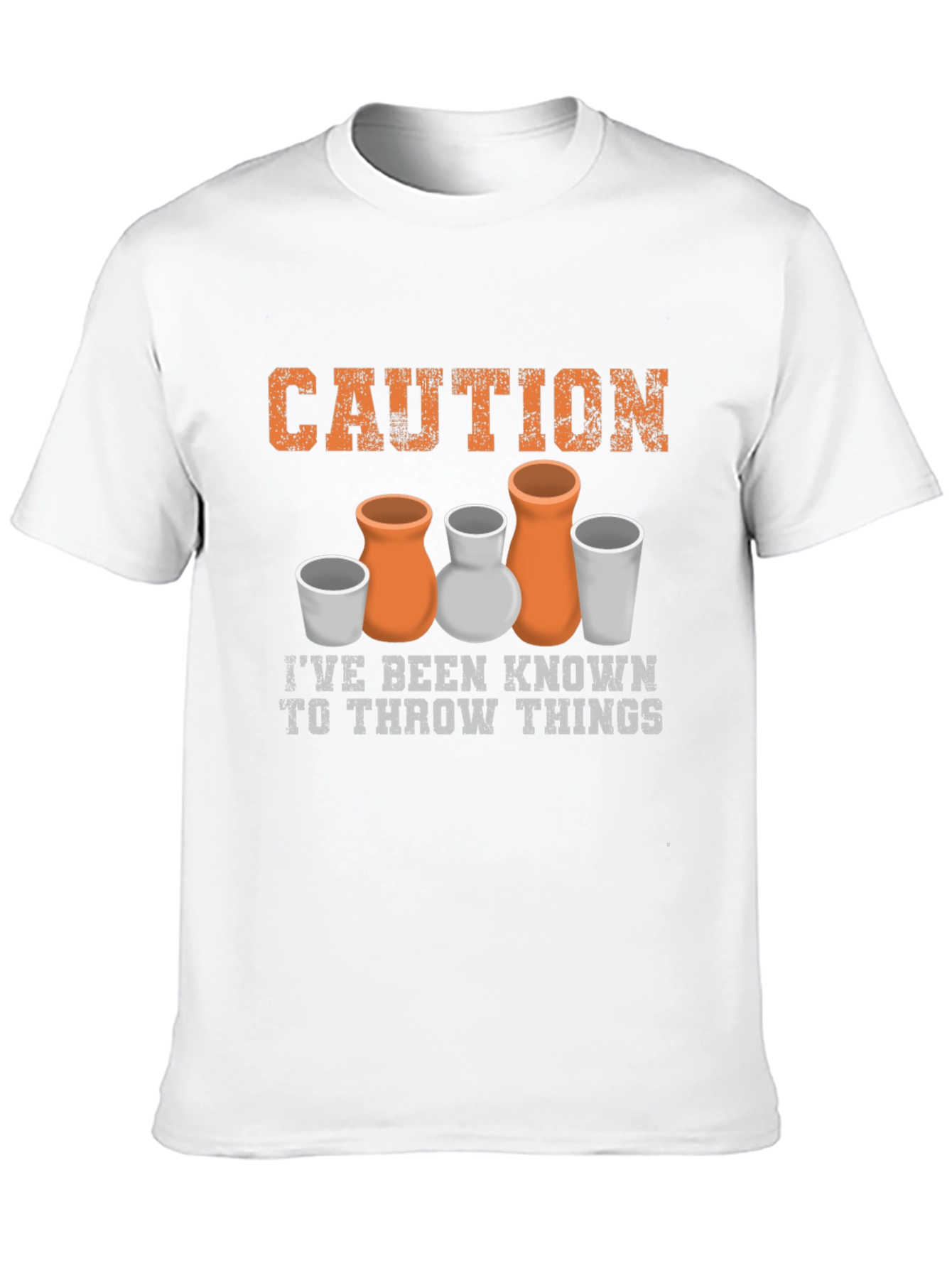 Black Caution I Throw Things Pottery T-Shirt view 10