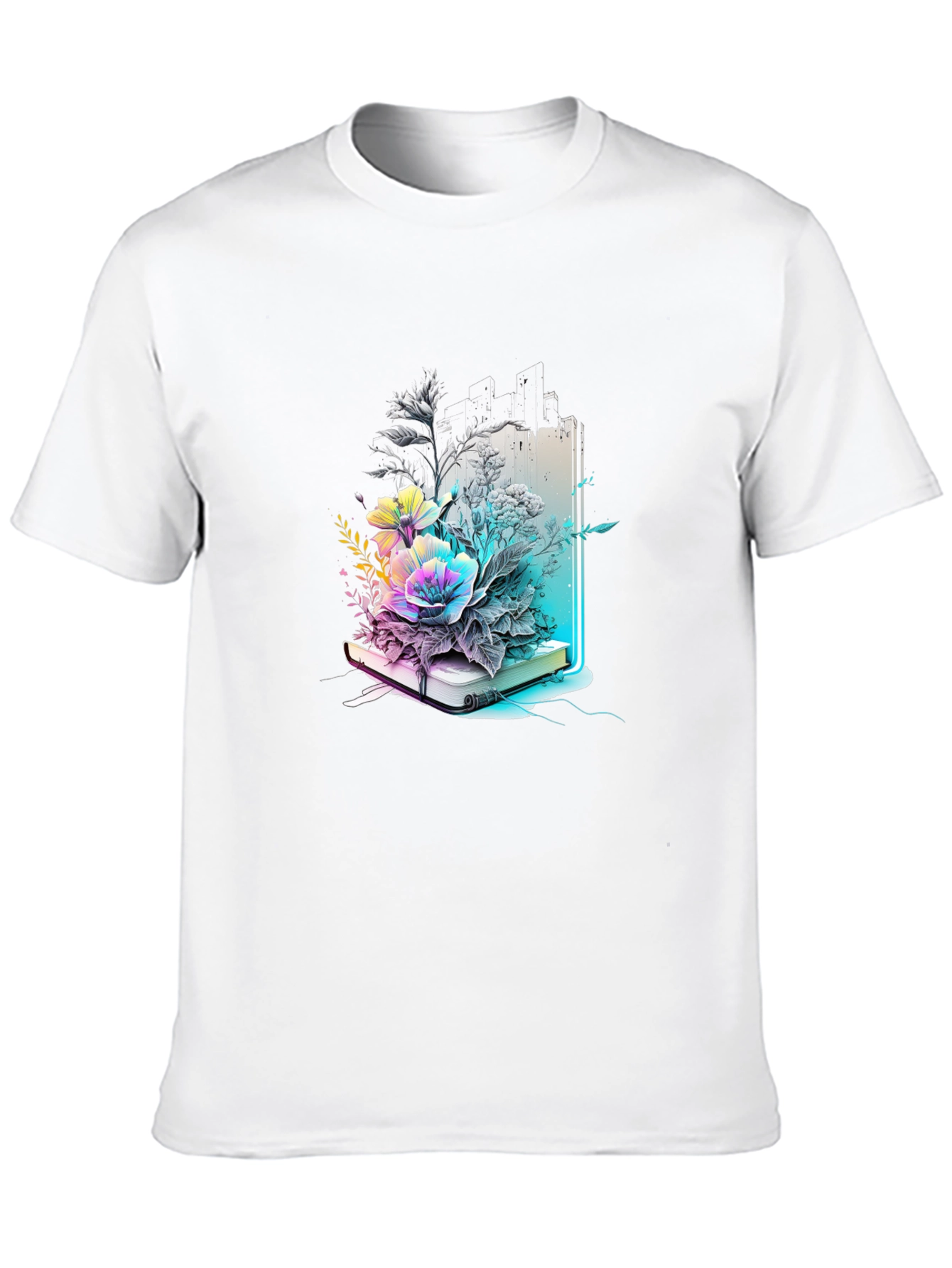 Black Floral Bookworm Tee - Artistic Graphic T-Shirt view 10