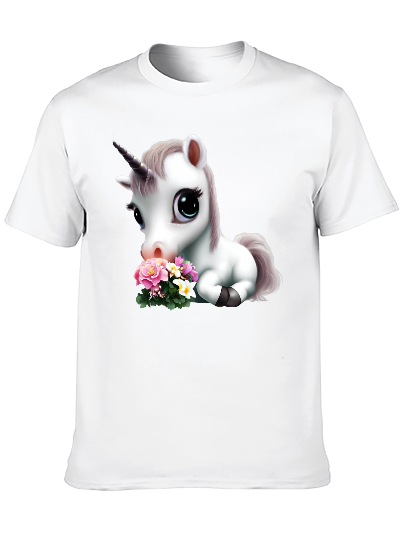 Black Cute Unicorn with Flowers Graphic T-Shirt view 10
