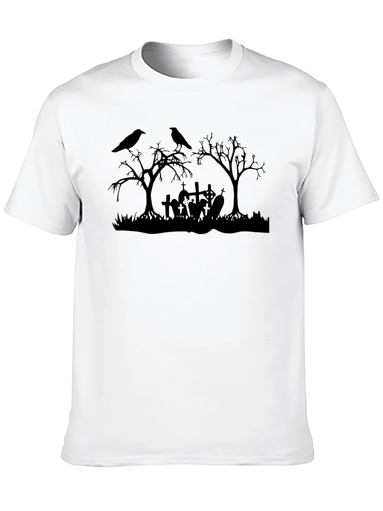 Black Men's Halloween Graveyard Graphic Tee view 10