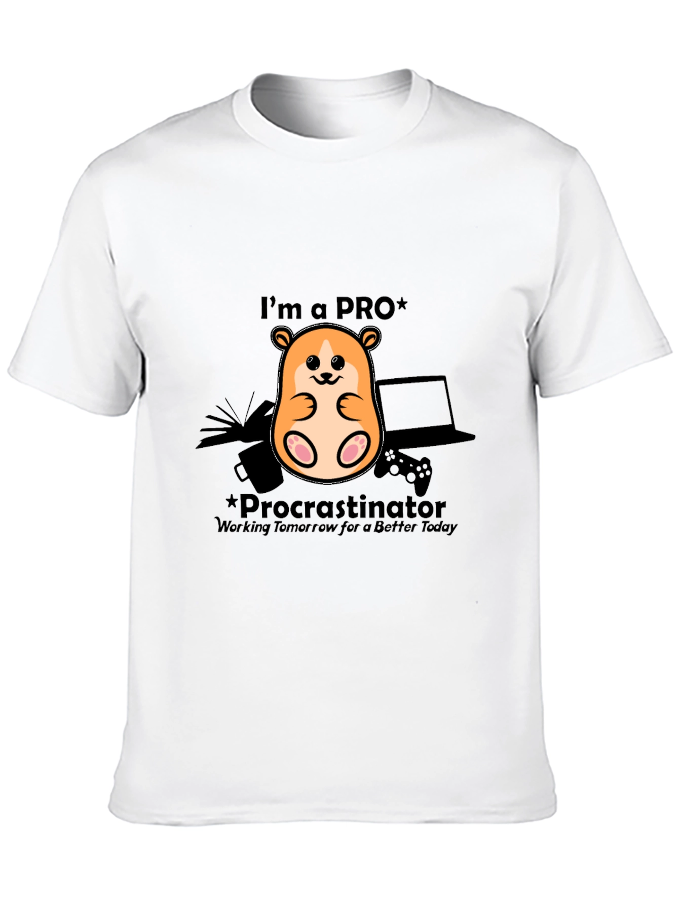 Black Procrastinator Gamer T-Shirt - Funny Hamster Design view 10