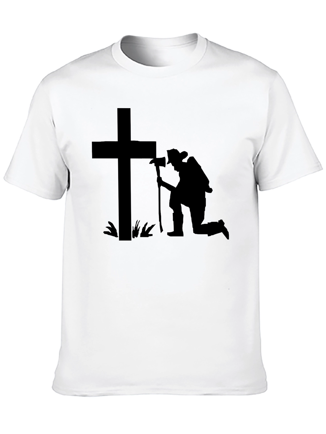 Black Kneeling Firefighter Cross T-Shirt view 10