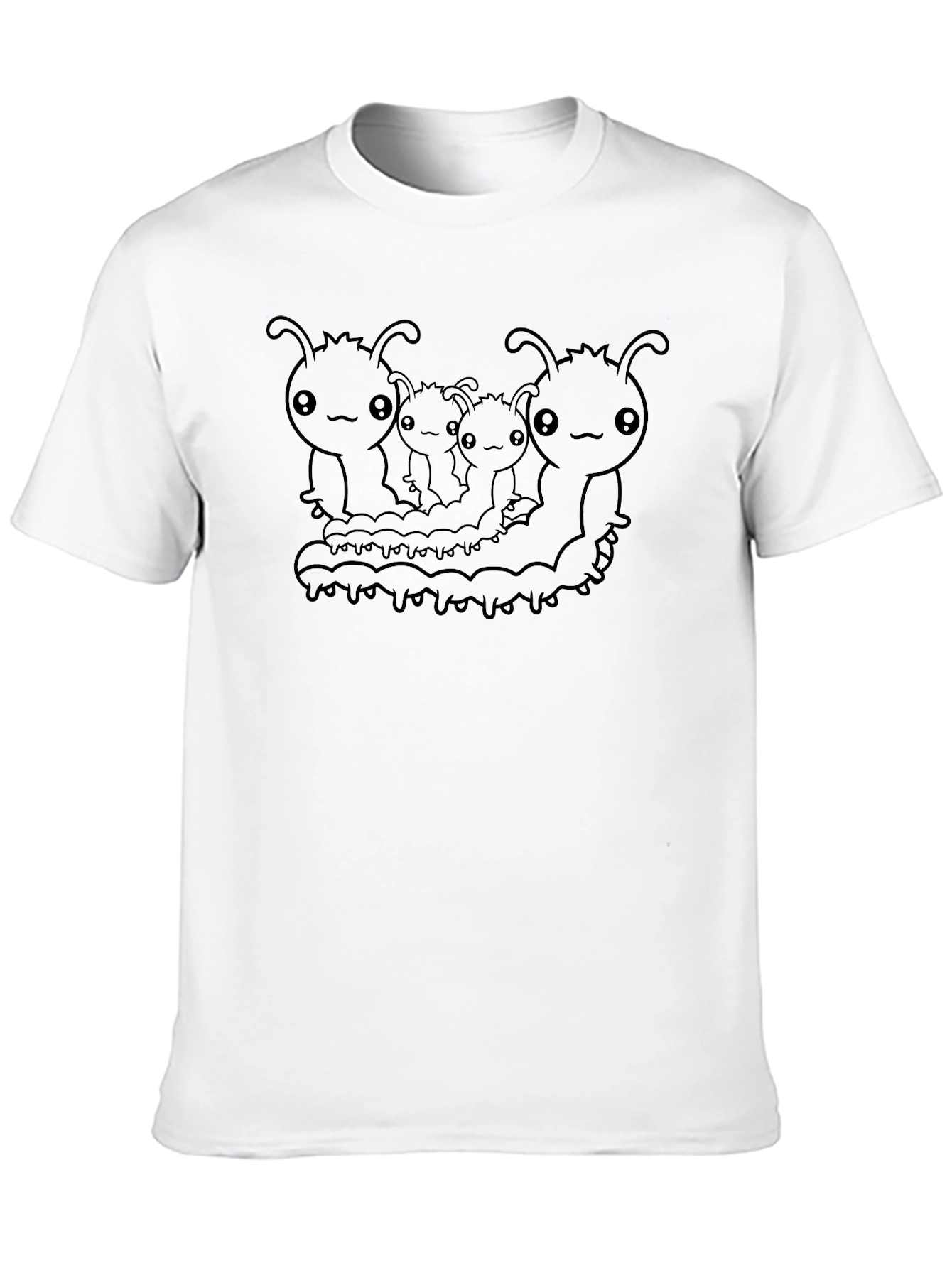 Black Cute Caterpillar T-Shirt - Black Cotton Tee view 10