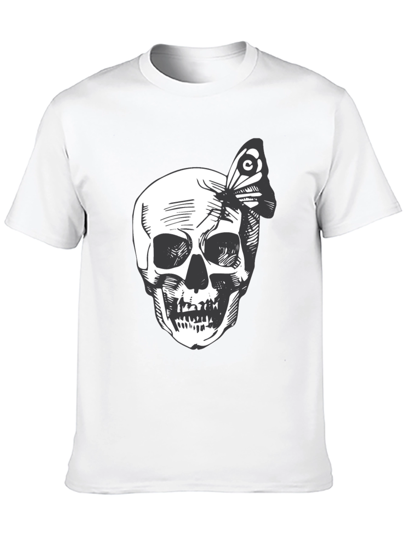 Black Skull and Butterfly Graphic Tee - Black Cotton view 10