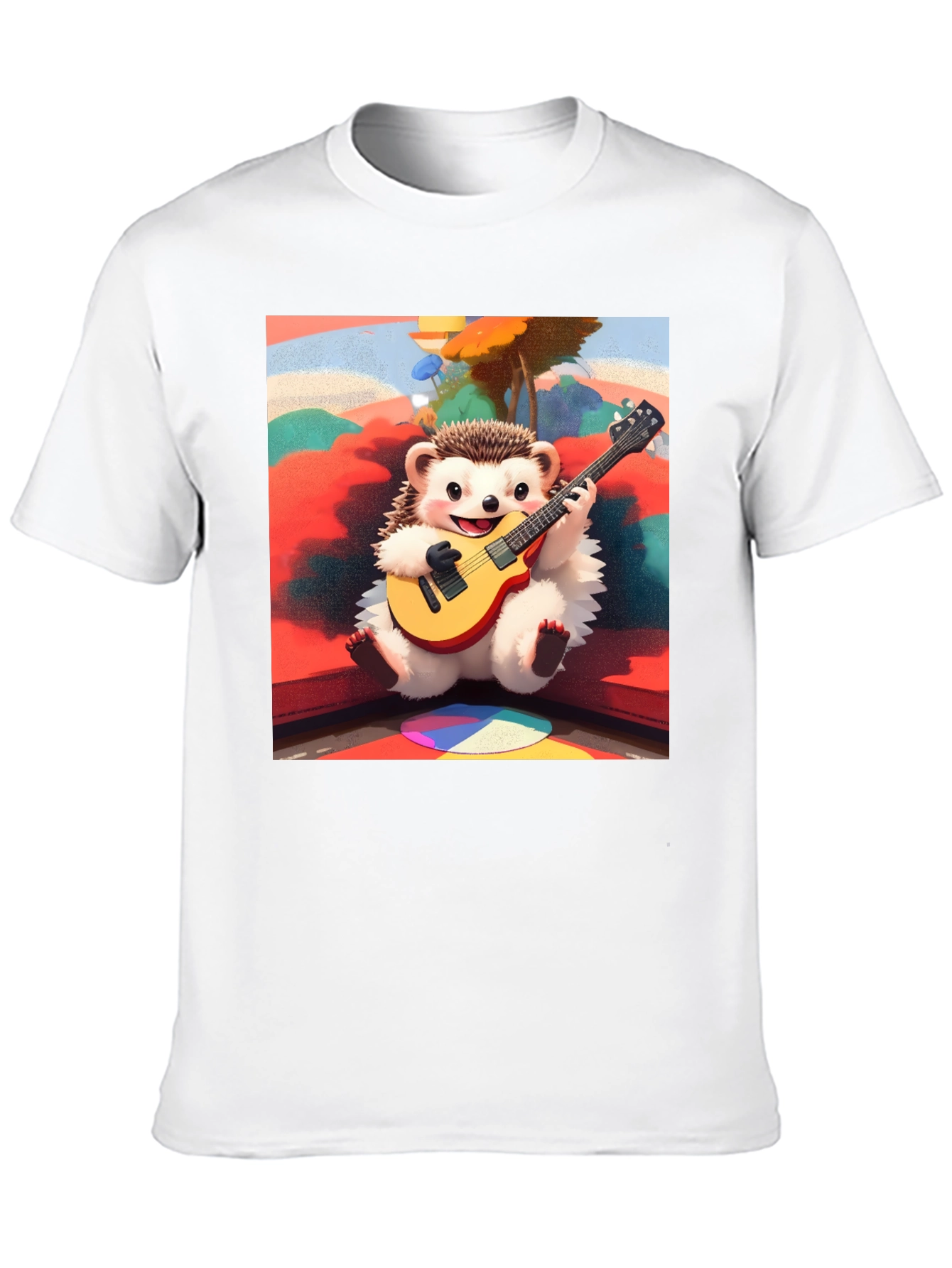 Black Playful Hedgehog Guitarist Graphic Tee view 10