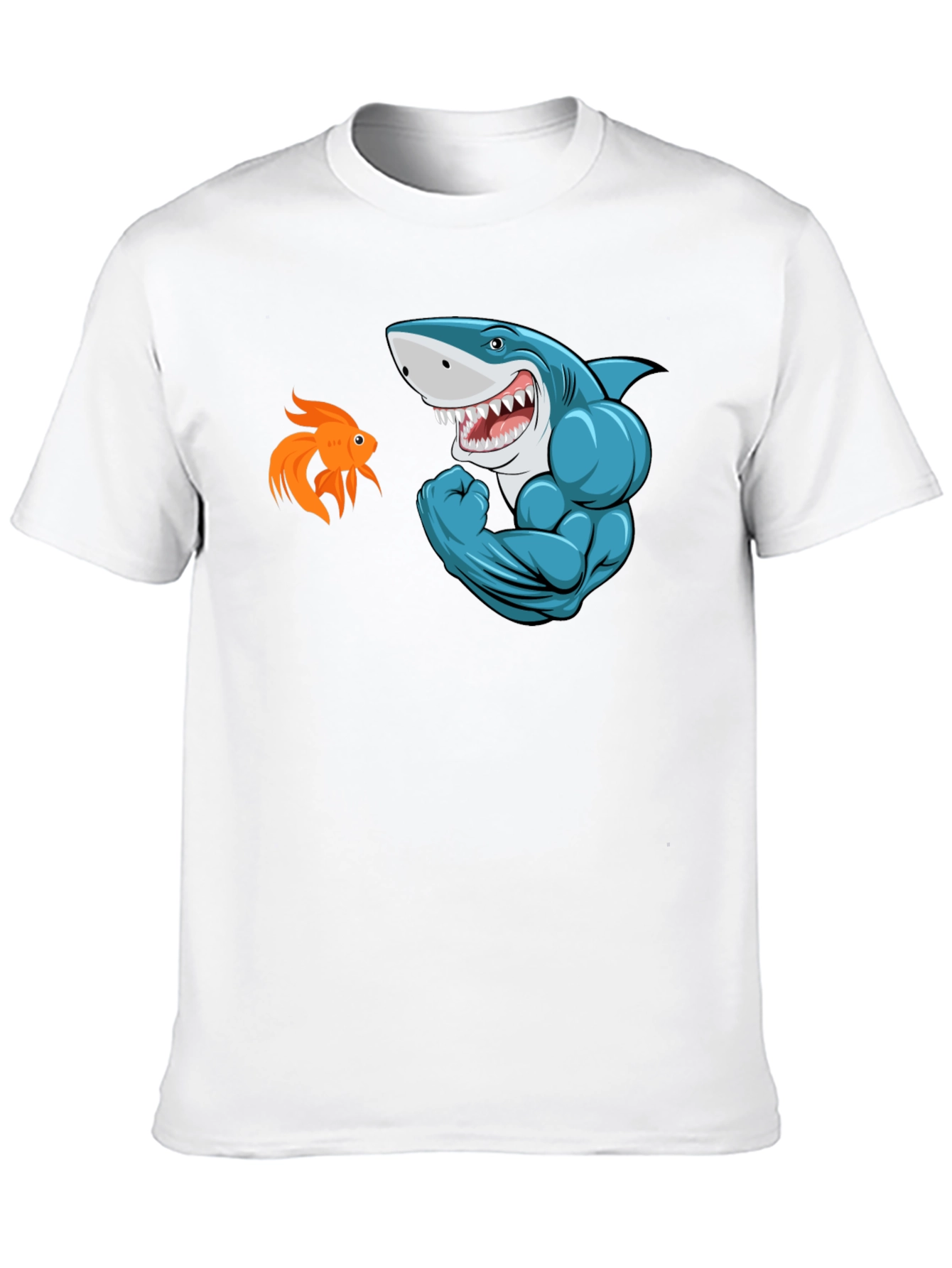 Black Funny Shark vs Goldfish Graphic Tee view 10