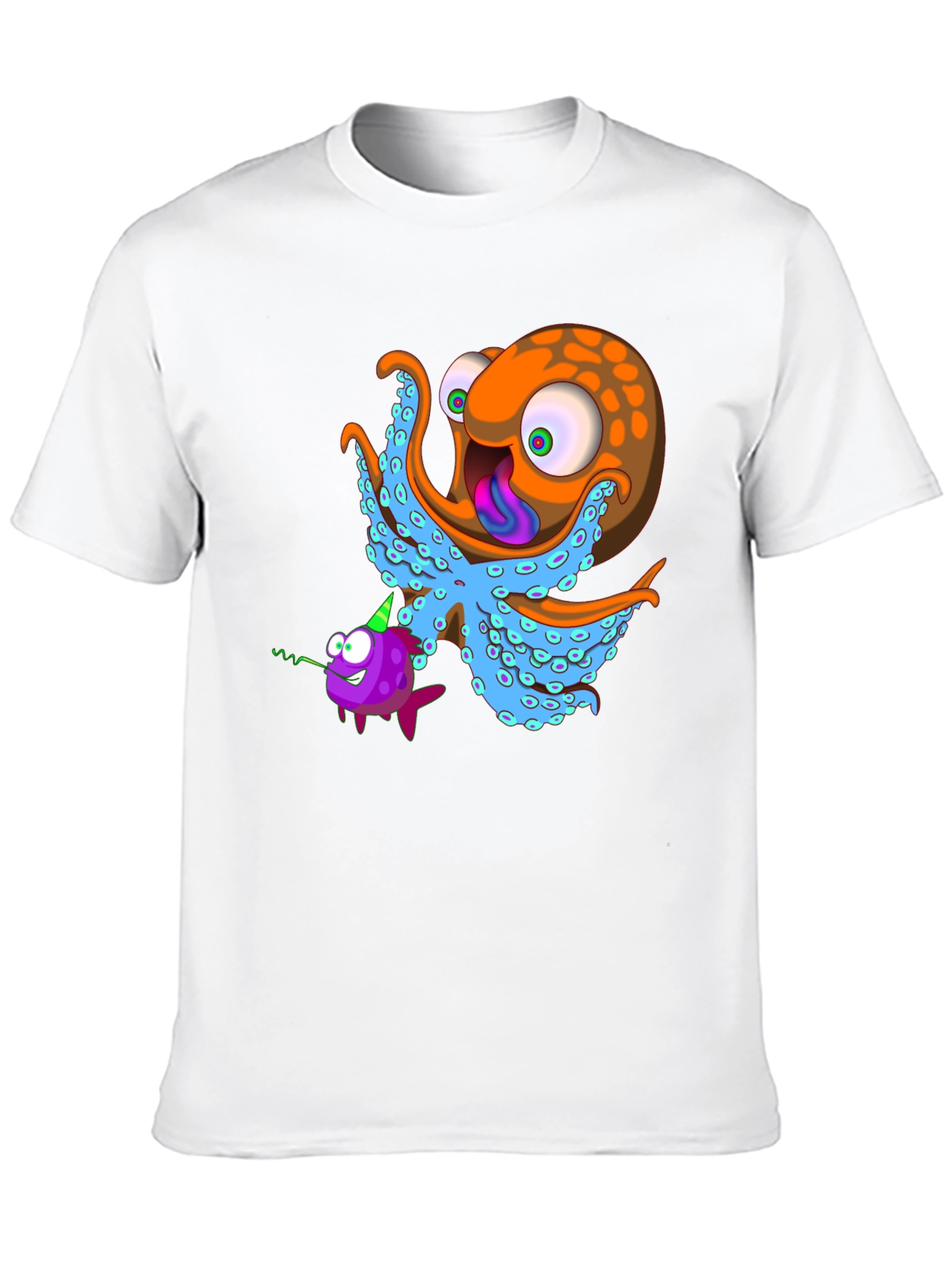 Black Octopus & Fish Graphic Tee - Unique Cartoon Design view 10