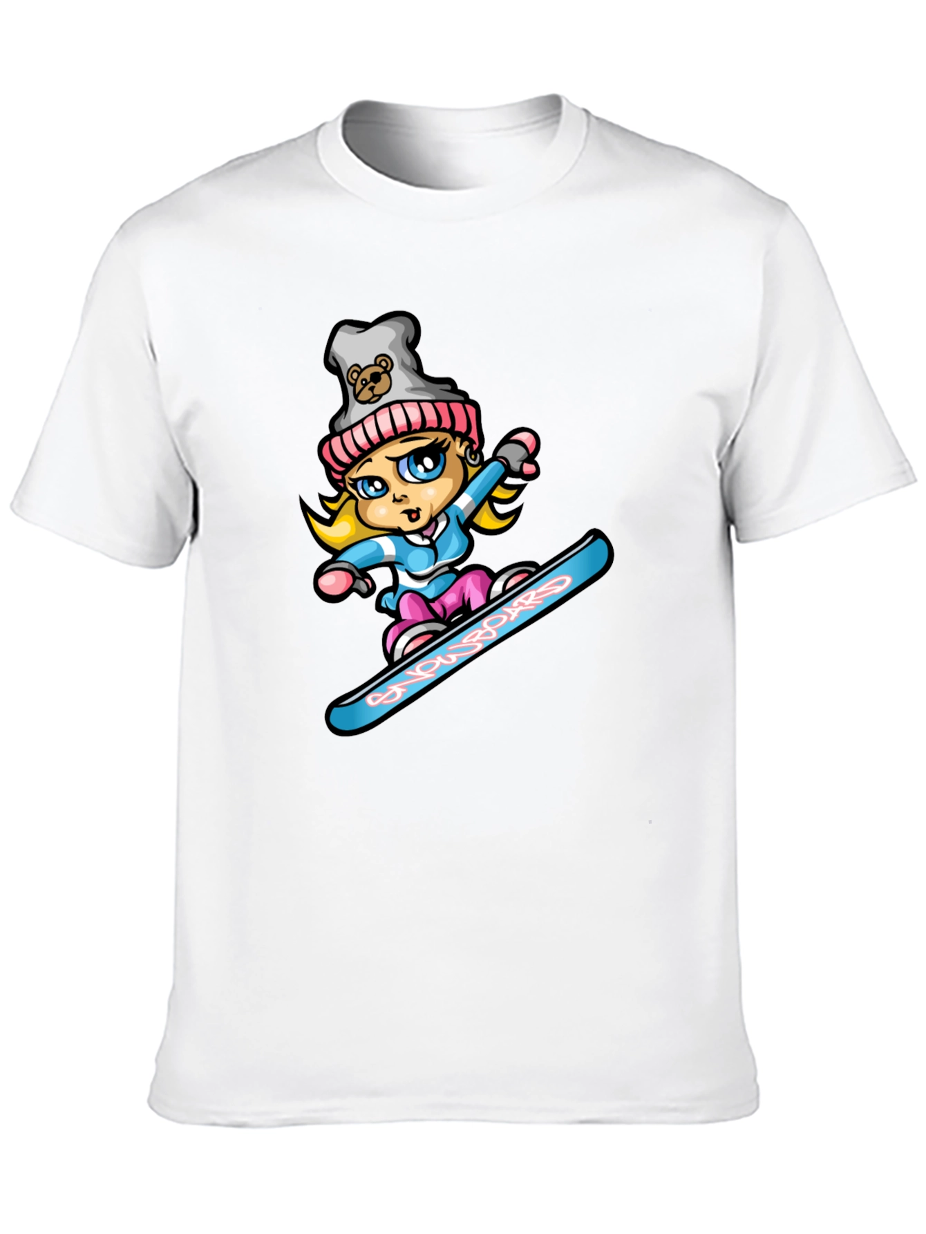 Black Snowboard Girl T-Shirt - Cartoon Graphic Tee view 10