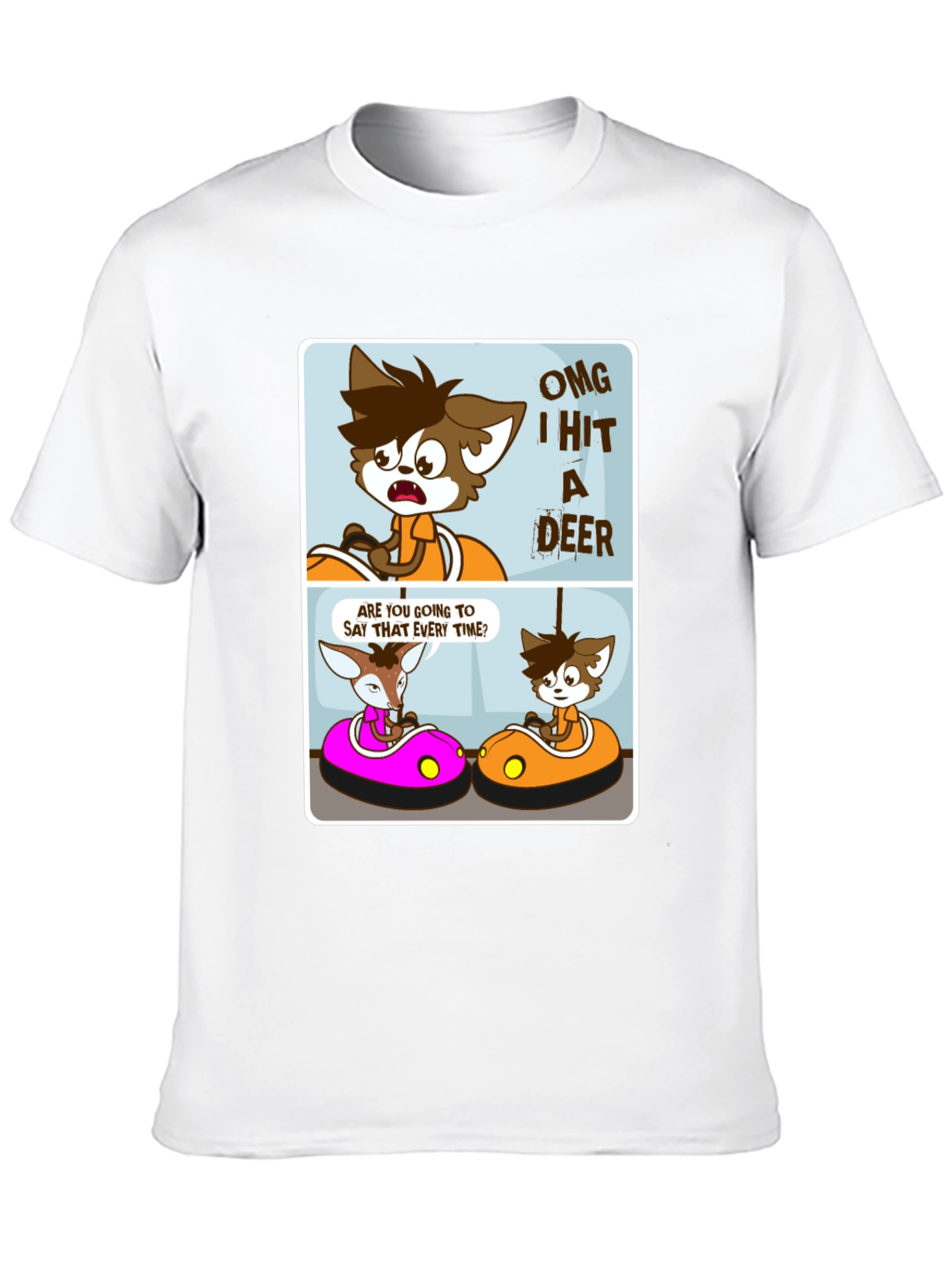 Black Cartoon Deer Bumper Cars Black T-Shirt view 10