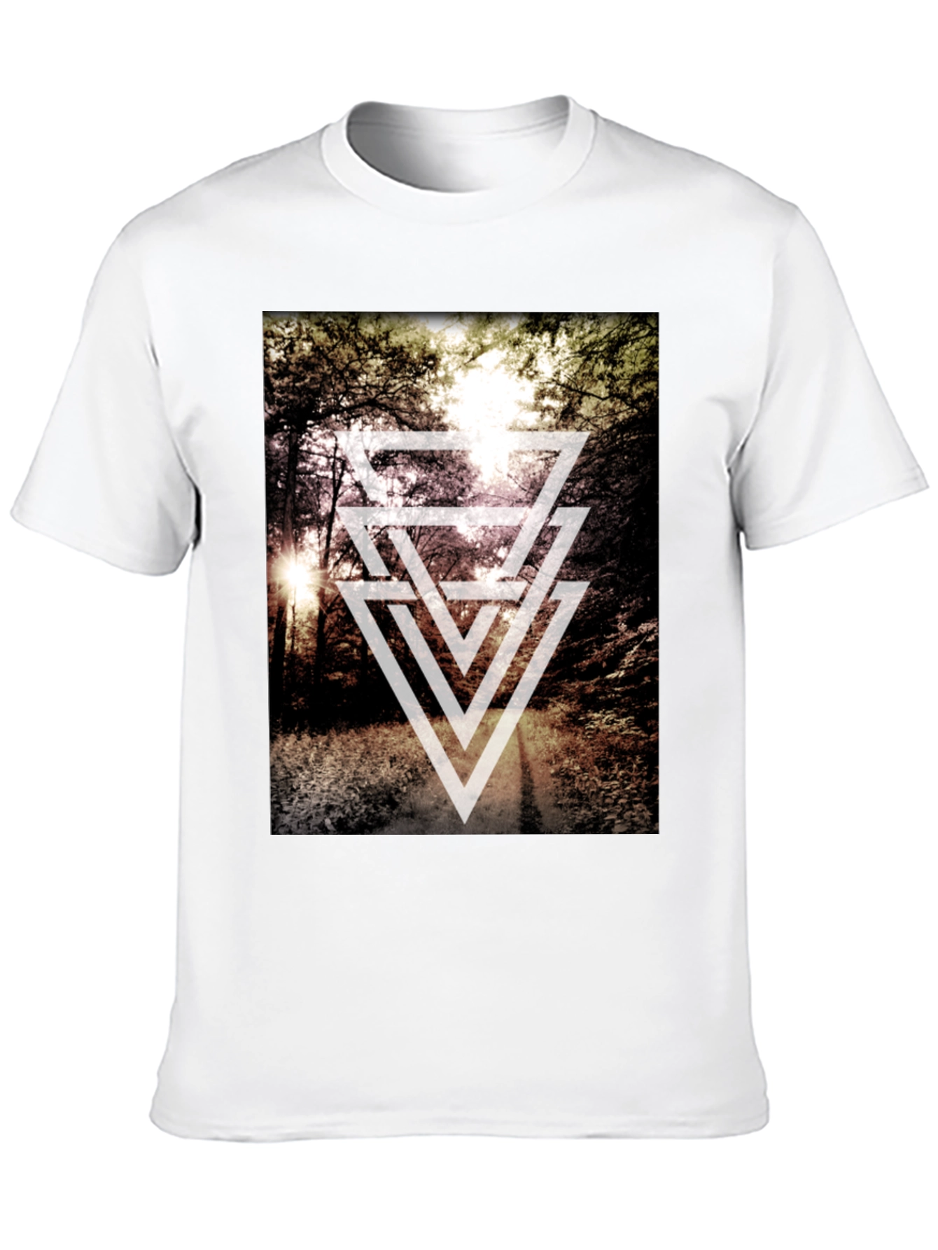 Black Geometric Forest Print T-Shirt - Modern Style view 10