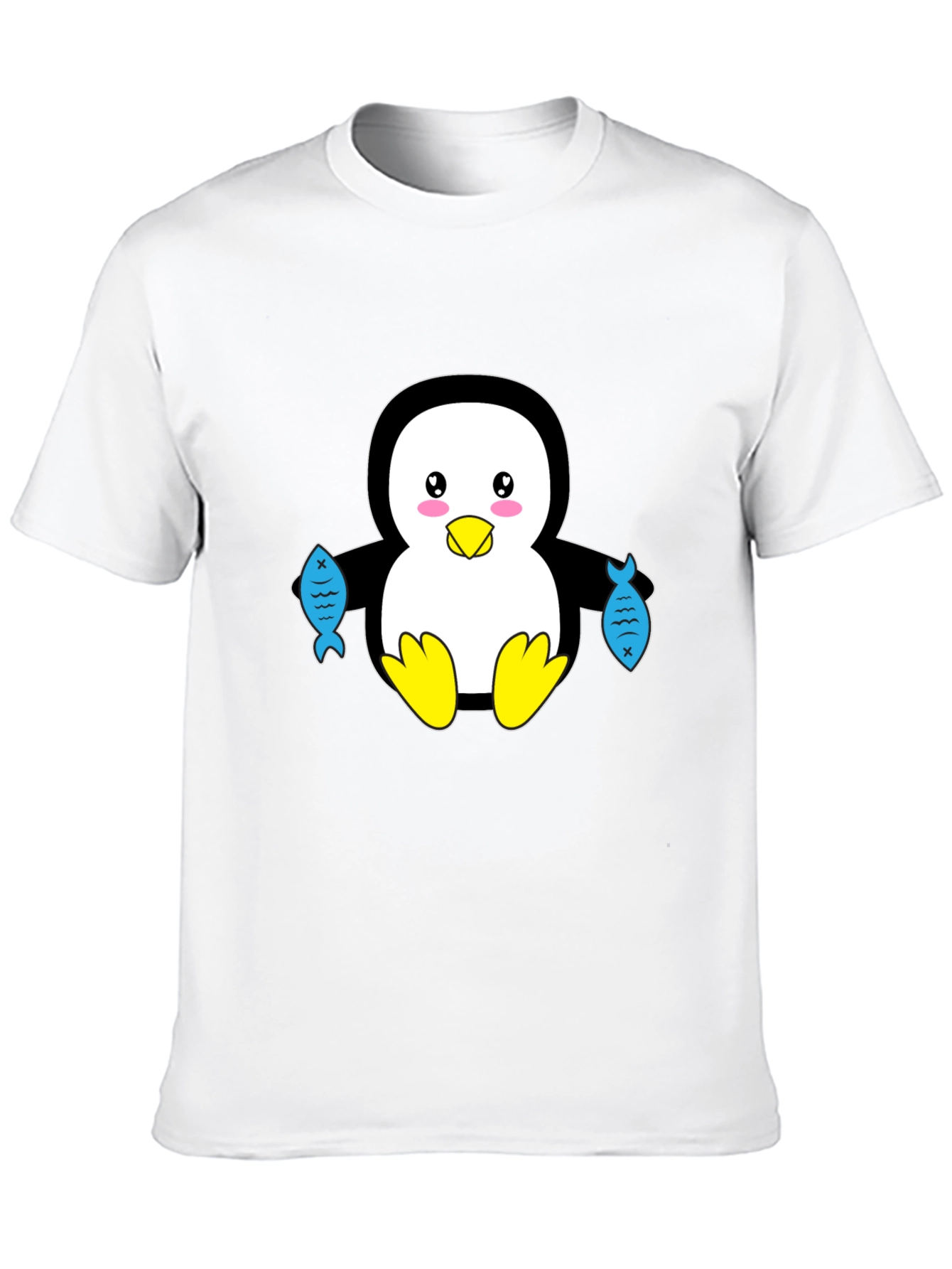 Black Cute Penguin Holding Fish Graphic T-Shirt view 10