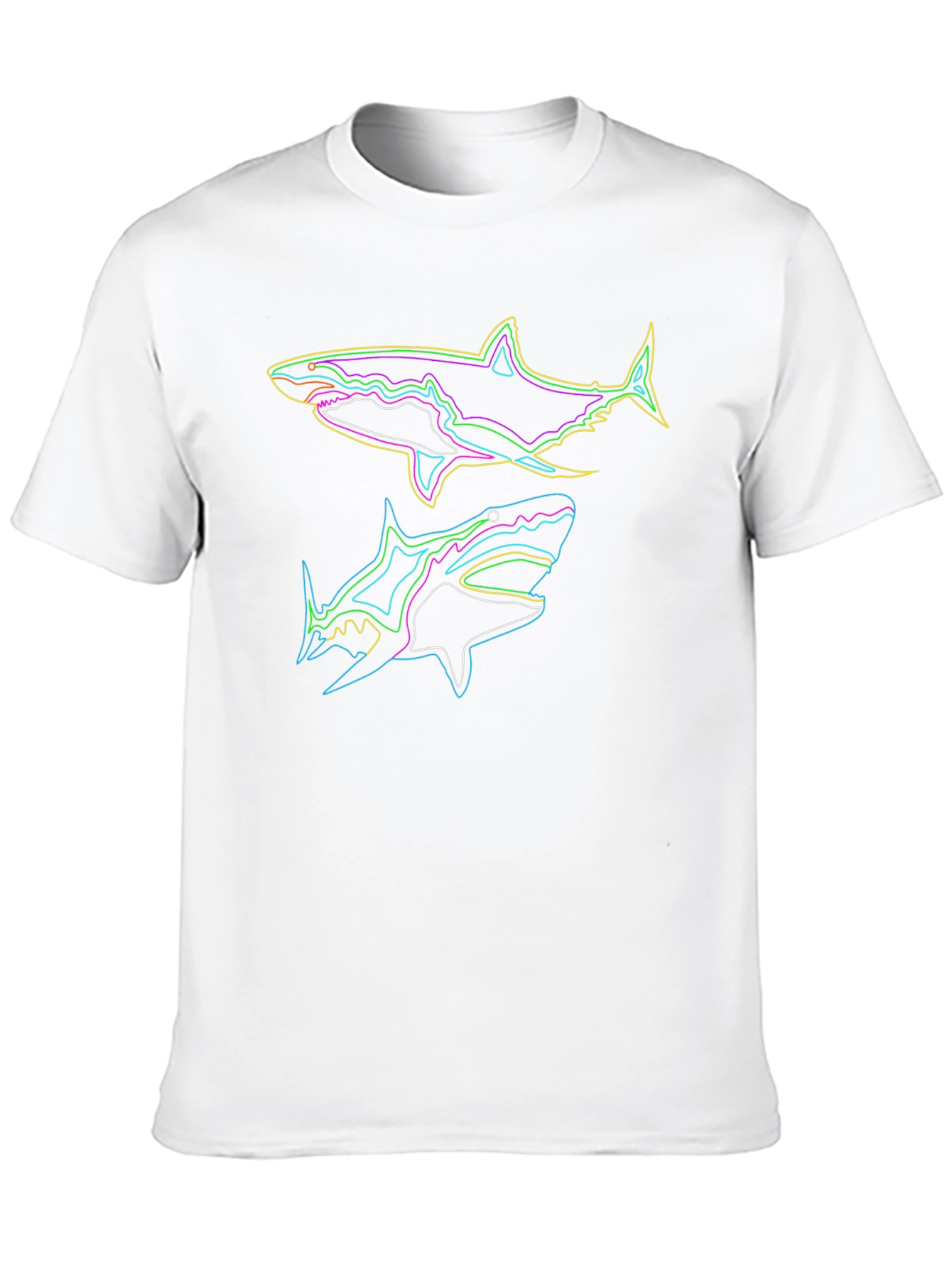 Black Neon Sharks Graphic Black T-Shirt view 10