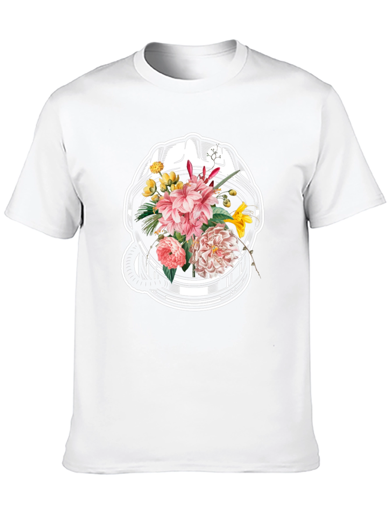 Black Floral Astronaut Helmet Graphic Tee - Unique Design view 10