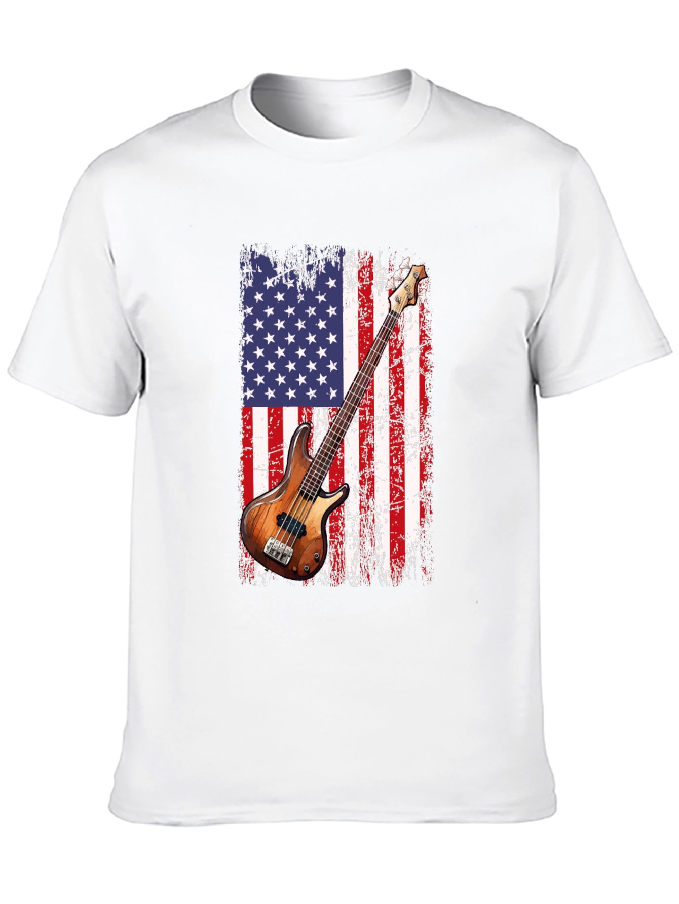 Black USA Flag Bass Guitar T-Shirt view 10