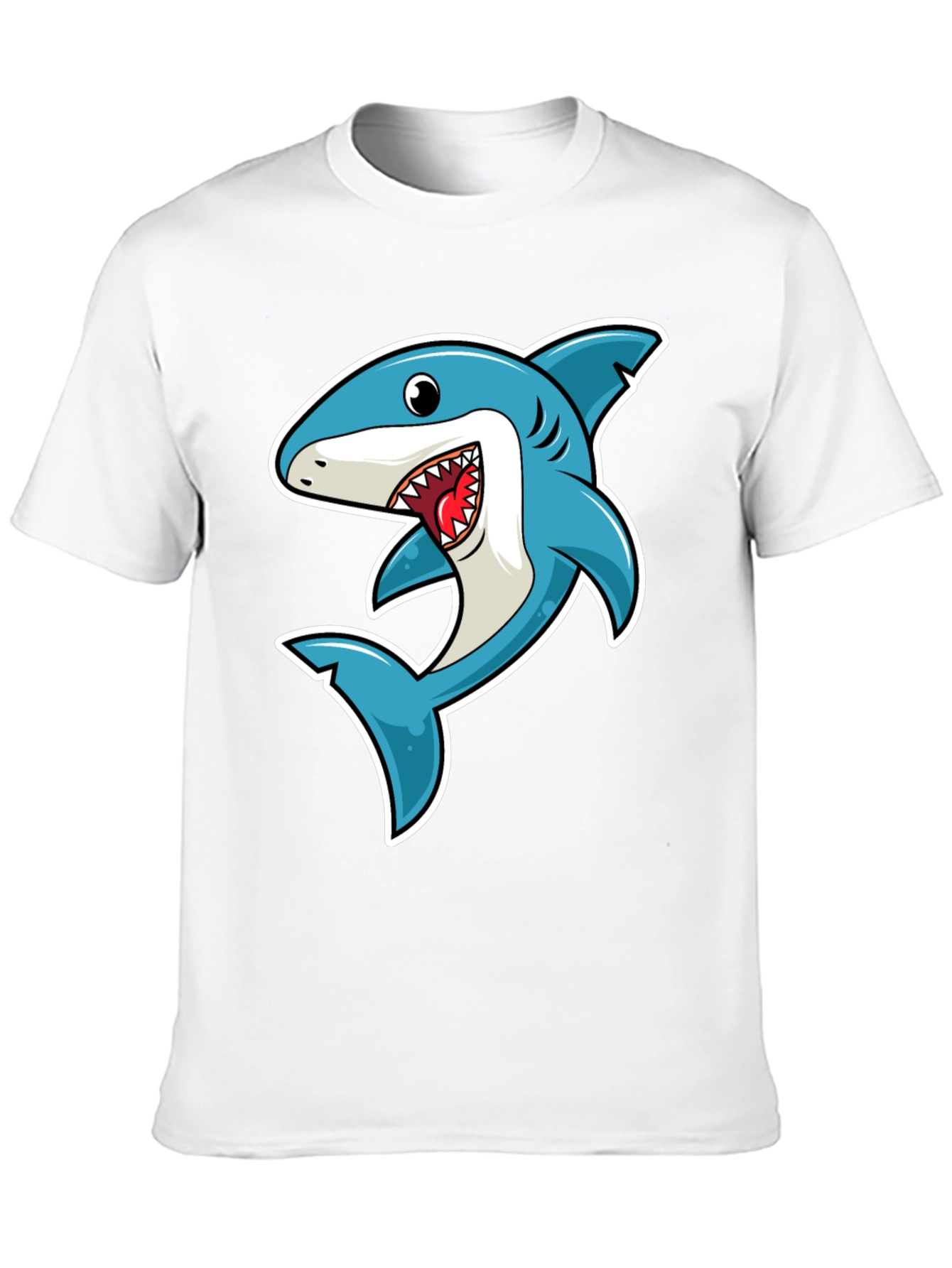 Black Shark Cartoon Graphic Tee - Black Cotton T-Shirt view 10