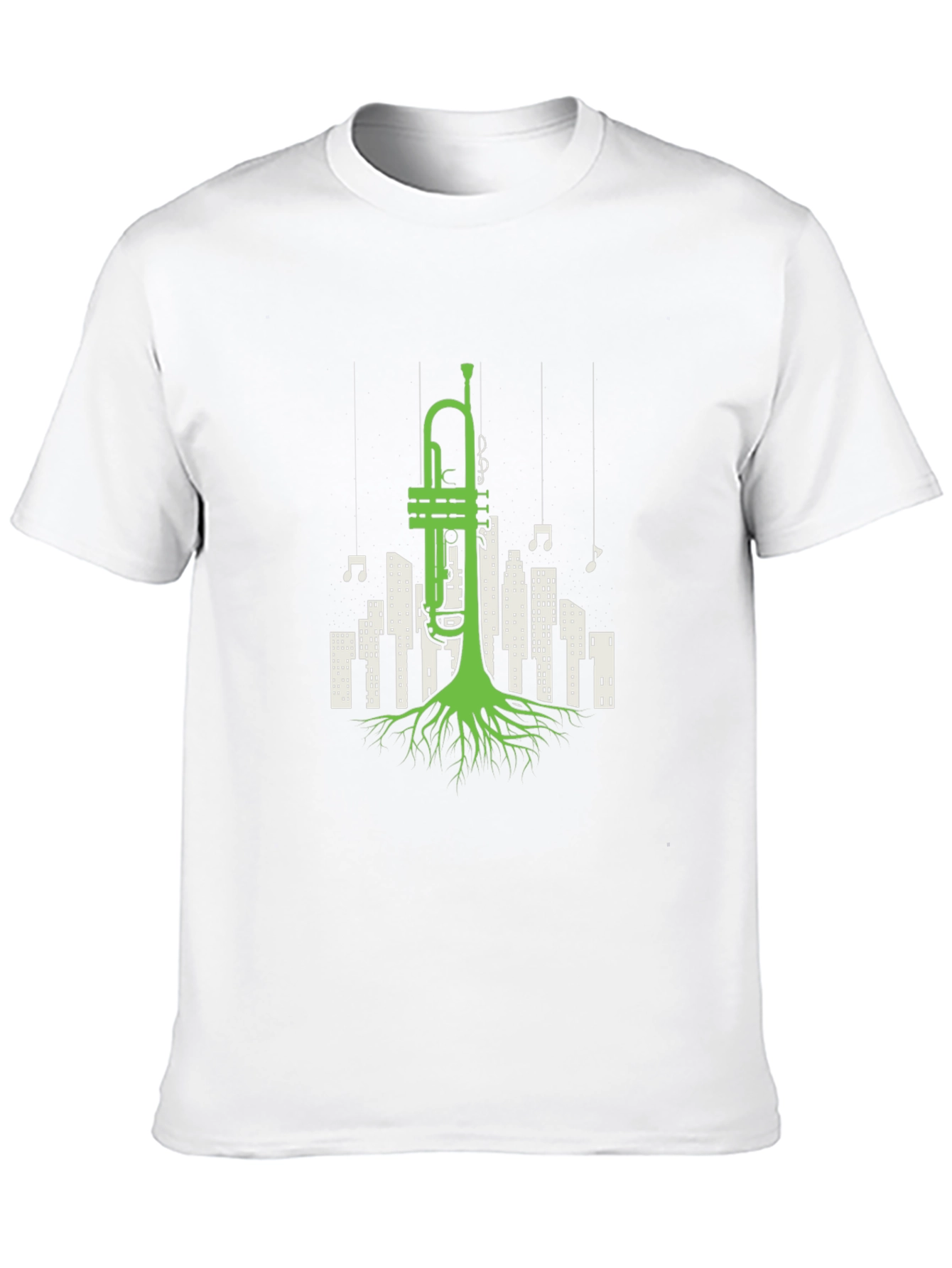 Black Jazz Roots T-Shirt - Trumpet Cityscape Design view 10