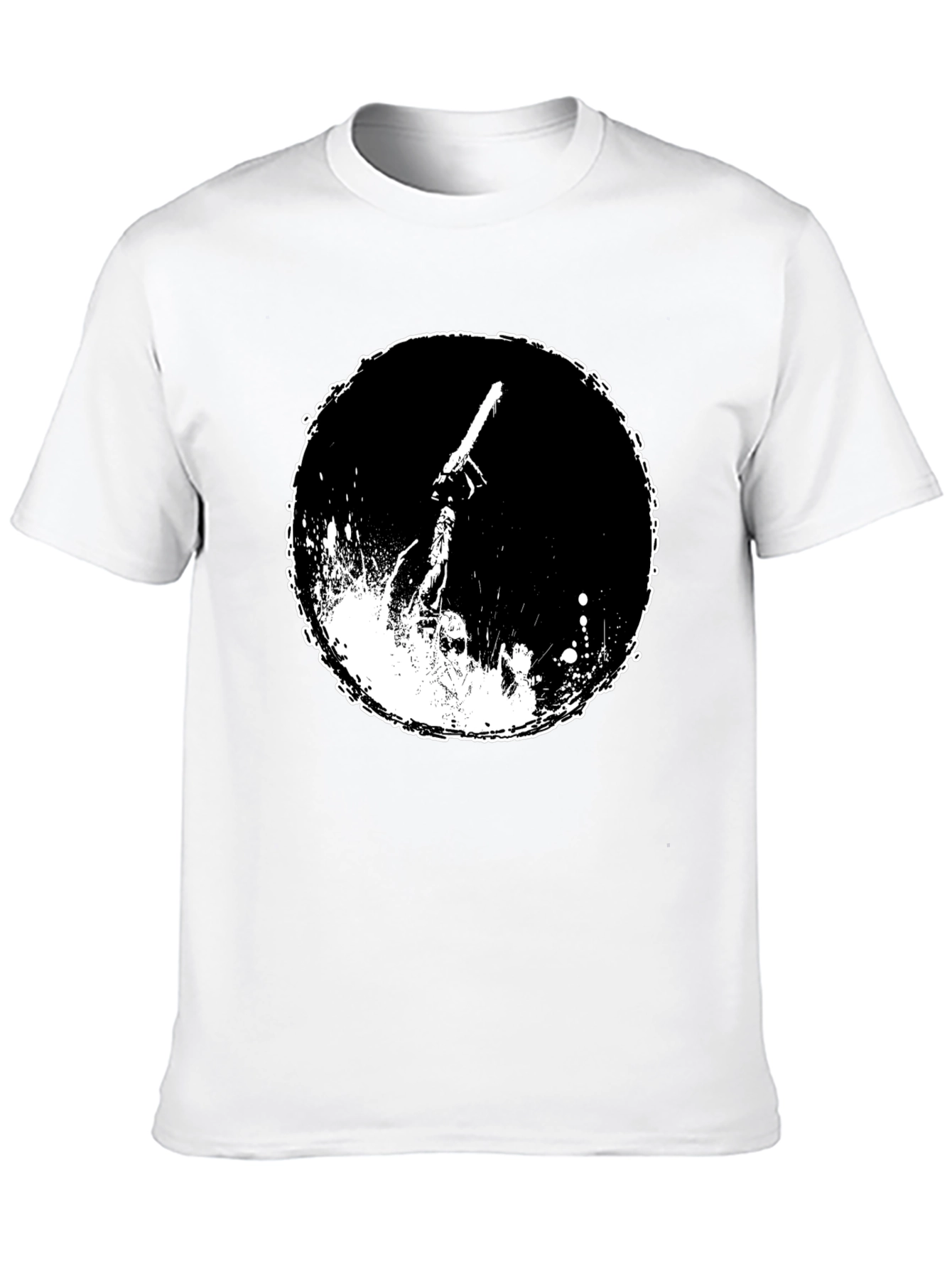 Black Graphic Tee: Chainsaw Moon Black Cotton T-Shirt view 10