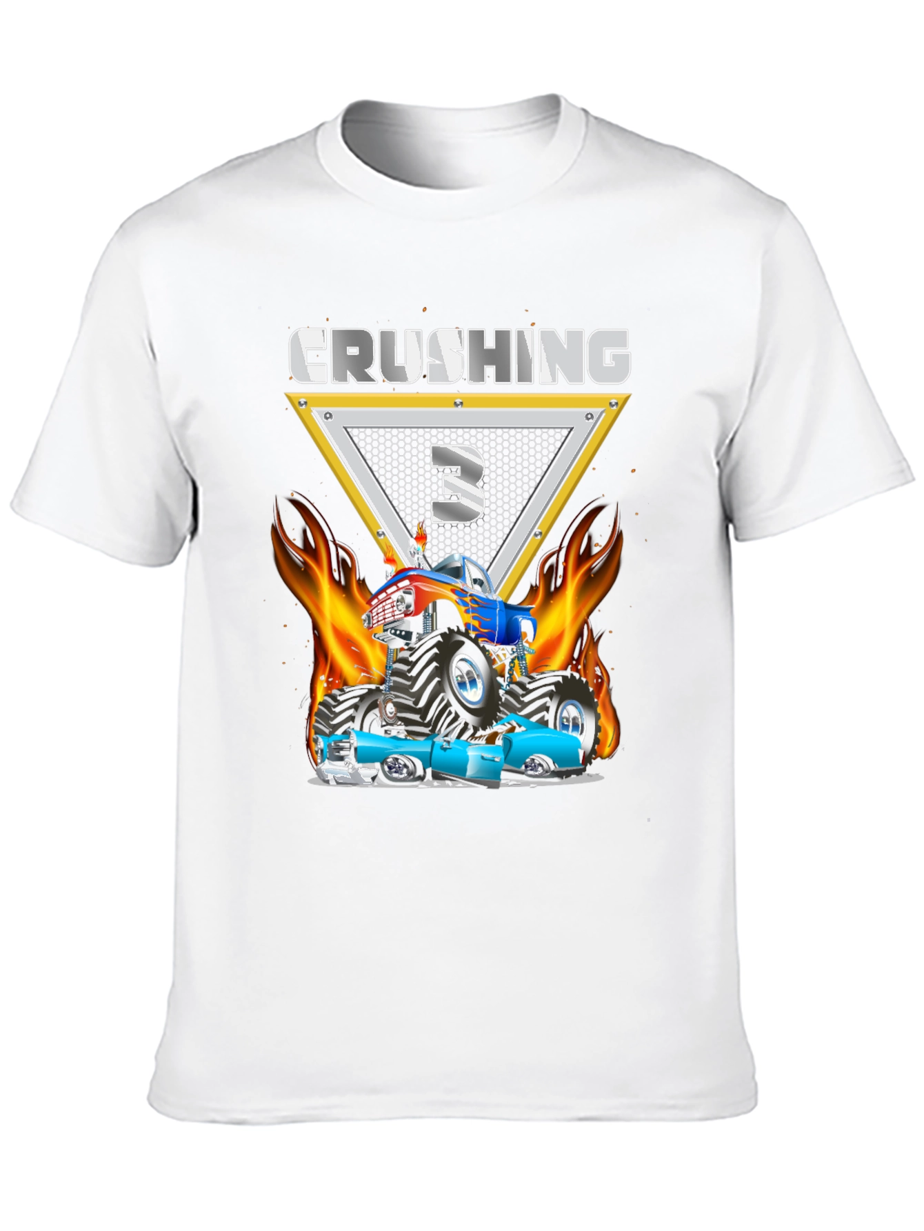 Black Crushing Three Monster Truck Birthday T-Shirt view 10