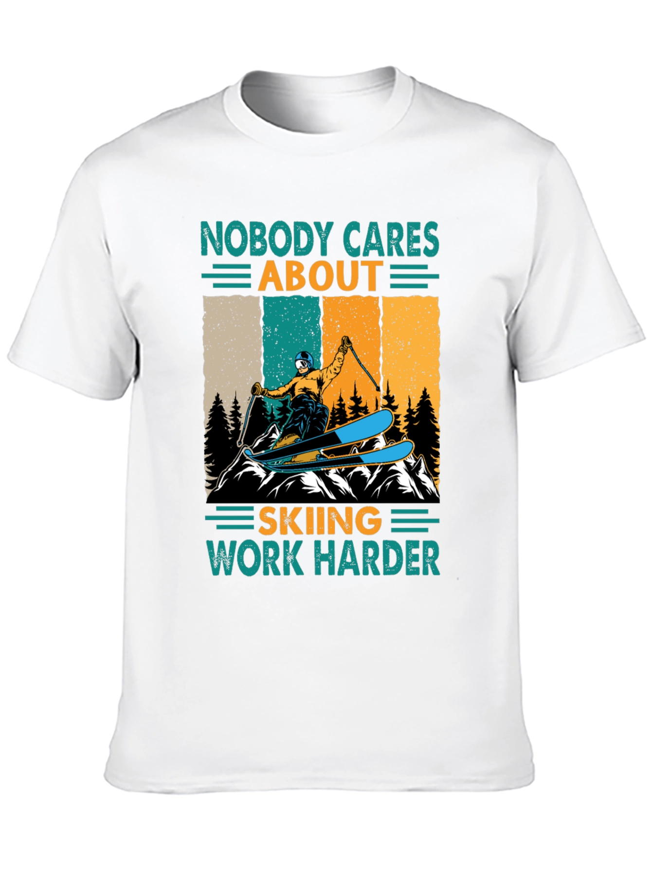 Black Skiing T-Shirt - Nobody Cares, Work Harder Graphic Tee view 10