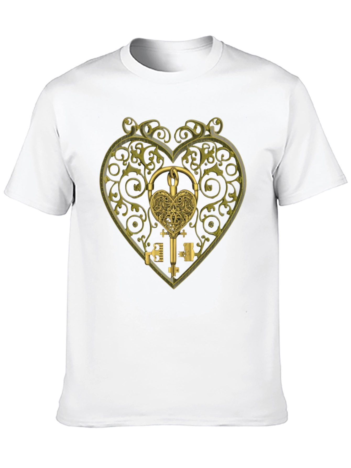 Black Ornate Heart Lock & Key Black Graphic Tee view 10