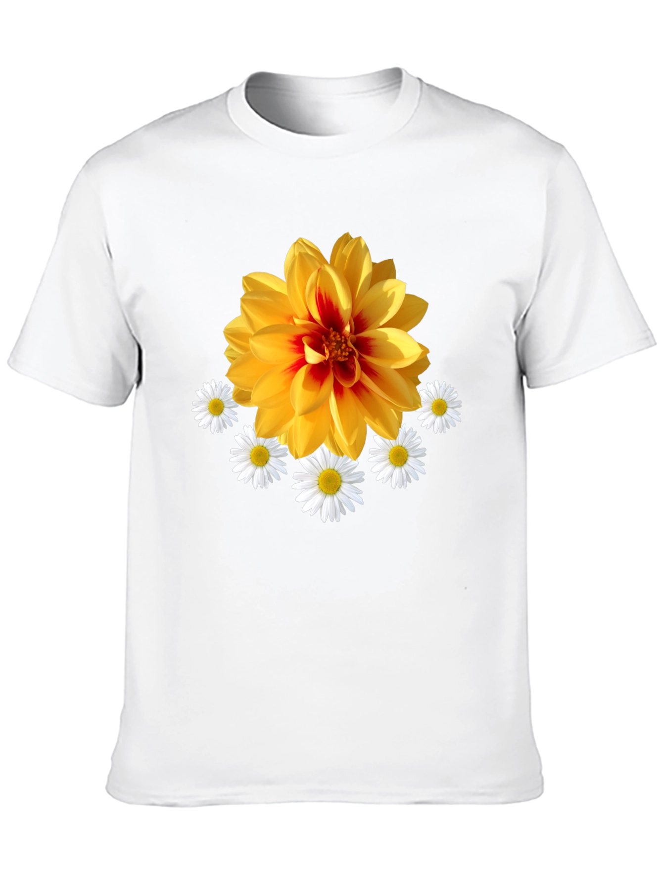 Black Floral Graphic T-Shirt: Yellow Dahlia & Daisies, Black Tee view 10