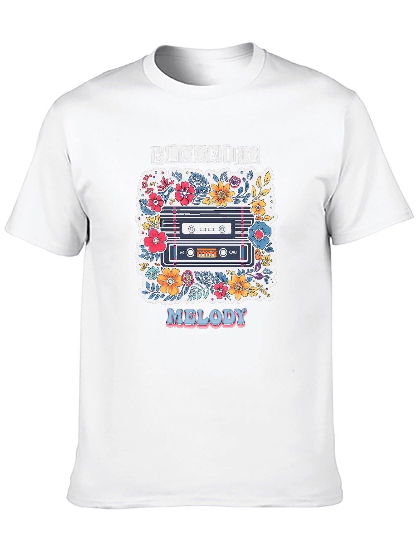 Black Blooming Melody Graphic Tee - Retro Cassette Tape Shirt view 10
