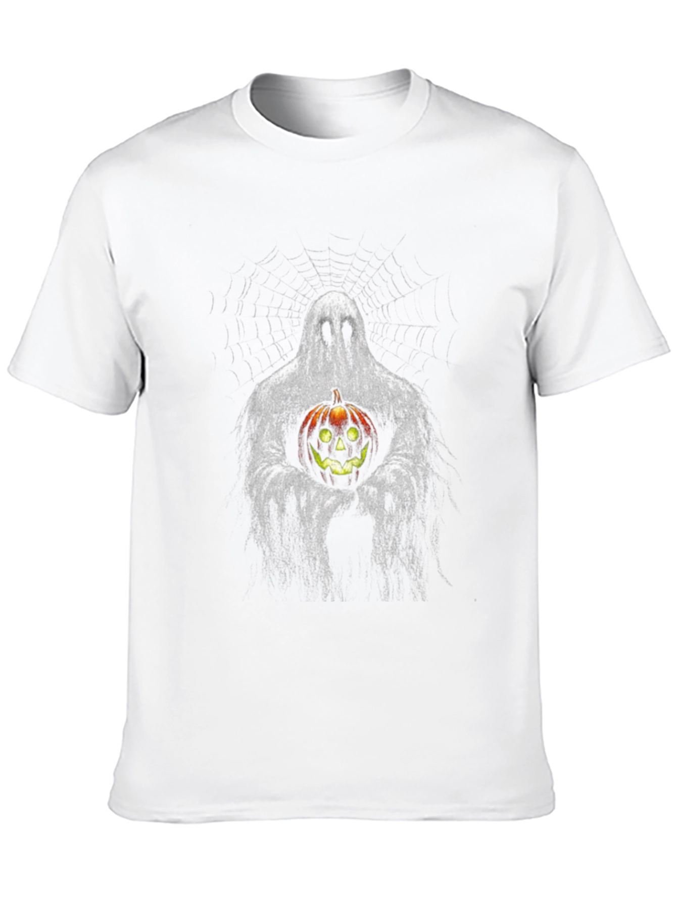 Black Ghost Holding Pumpkin Halloween Black T-Shirt view 10