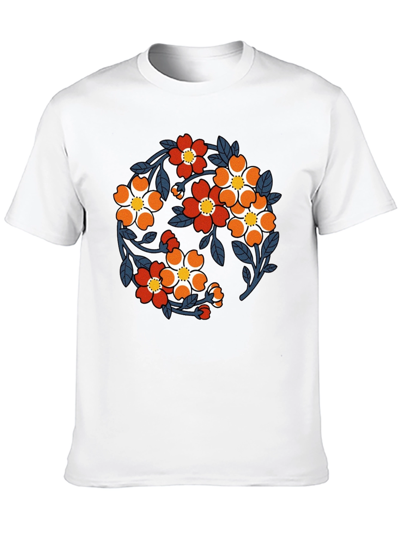 Black Floral Print Black Crew Neck T-Shirt view 10