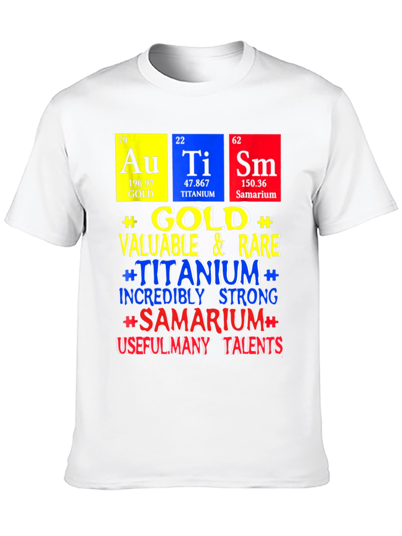 Periodic Table Elements T-Shirt: Gold, Titanium, Samarium - 10