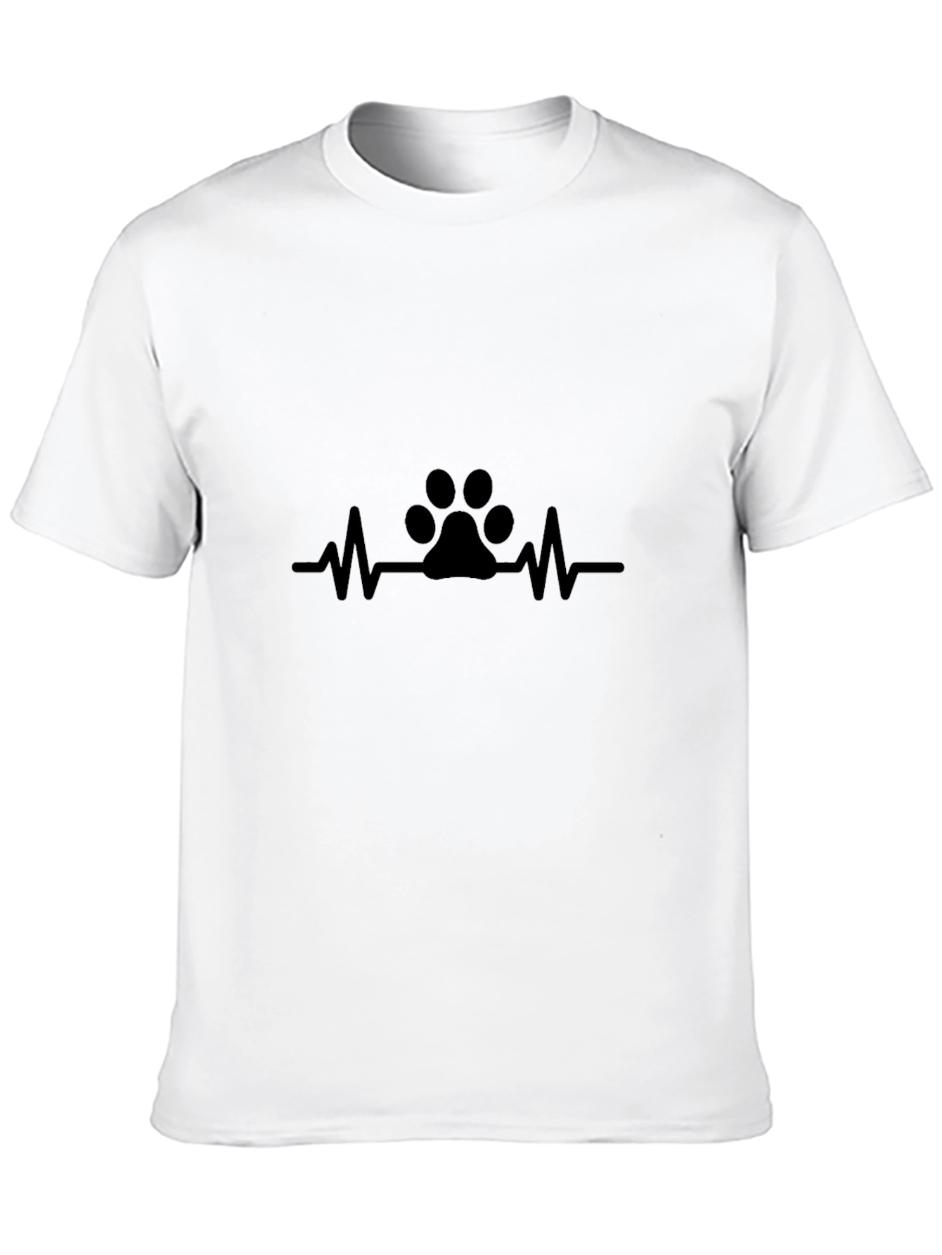 Black Paw Print Heartbeat T-Shirt - Black, Casual Cotton Tee view 10