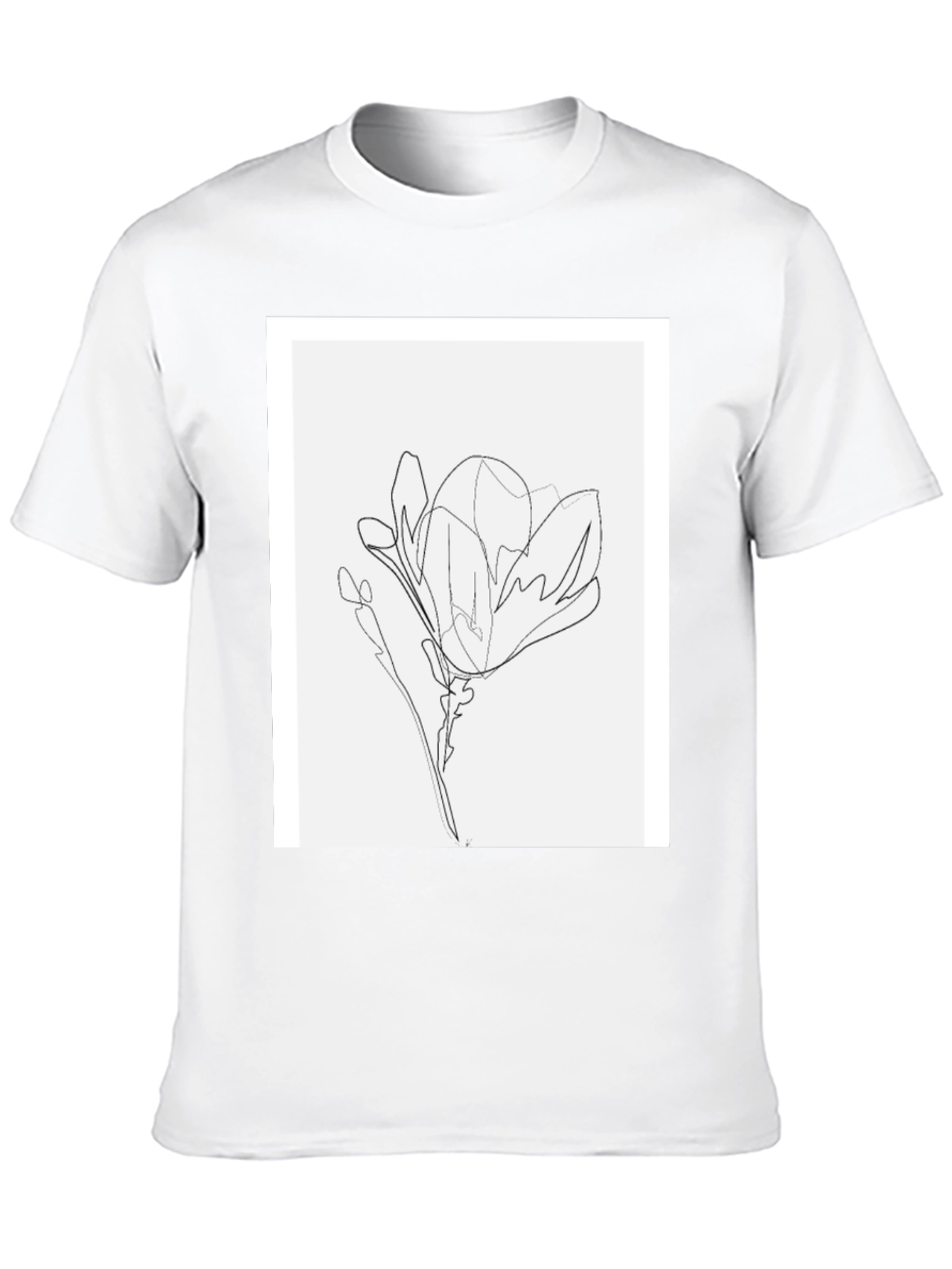 Black Minimalist Line Art Flower T-Shirt - Black view 10