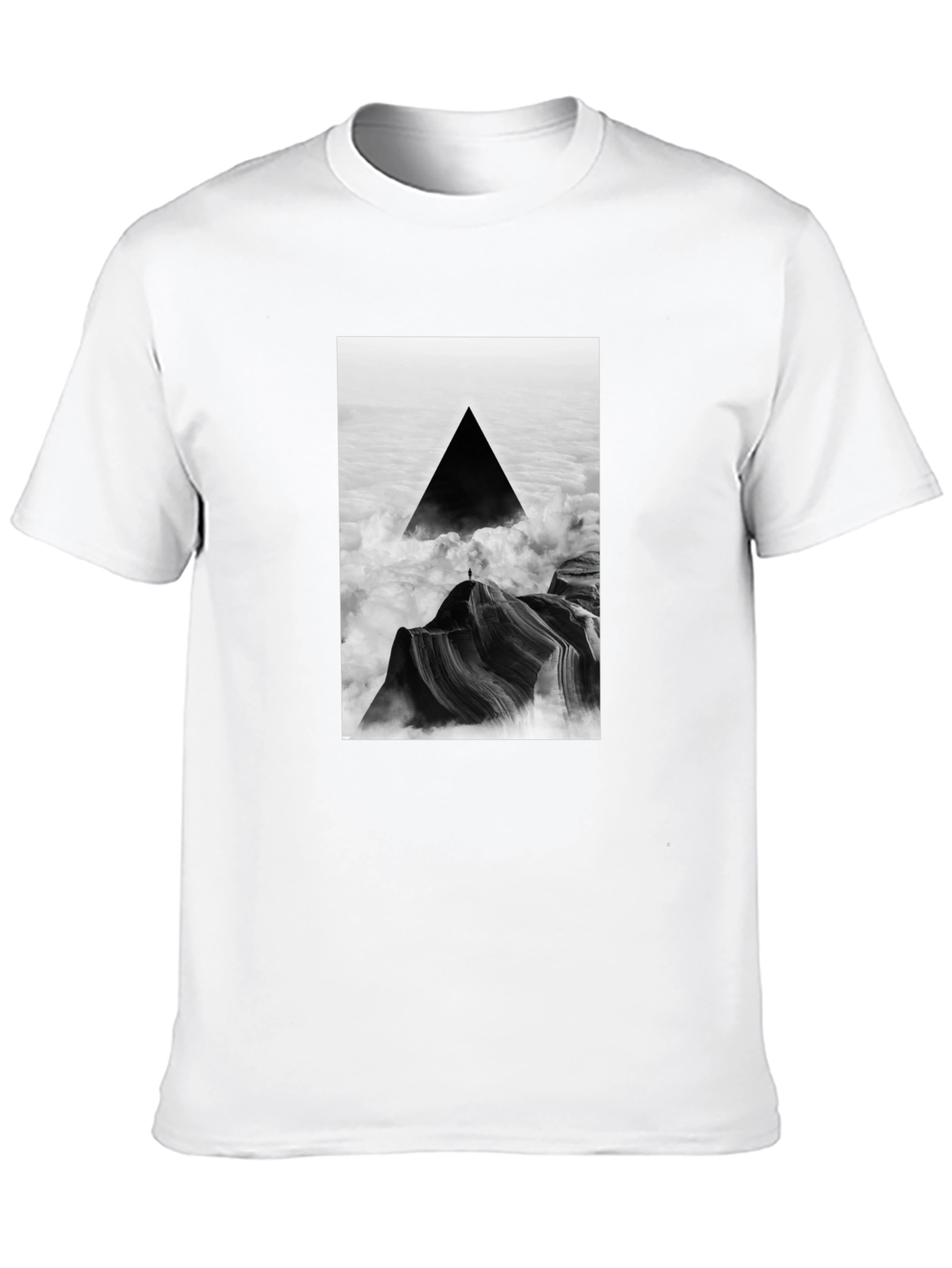 Black Black T-Shirt with Abstract Triangle Mountain Design view 10