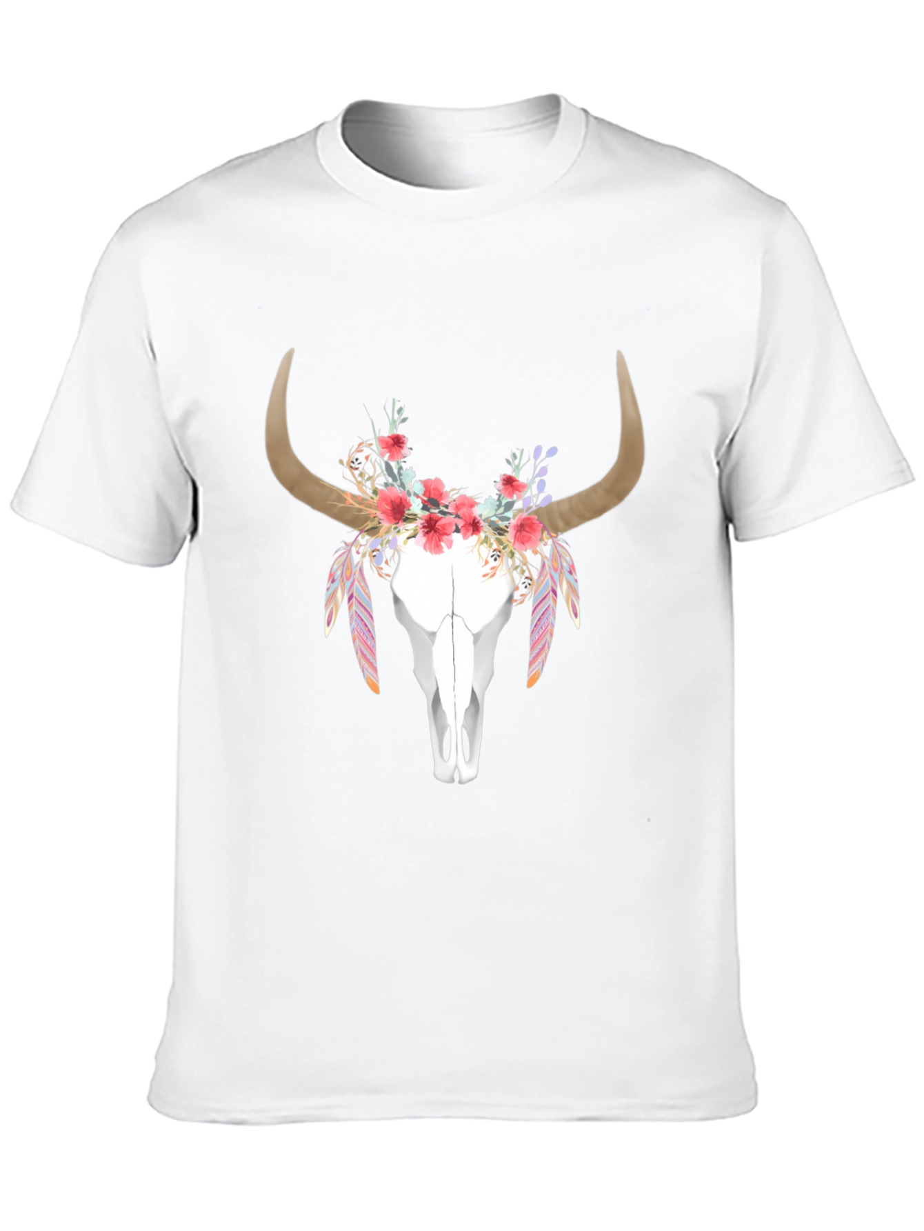 Black Floral Bull Skull Graphic T-Shirt view 10