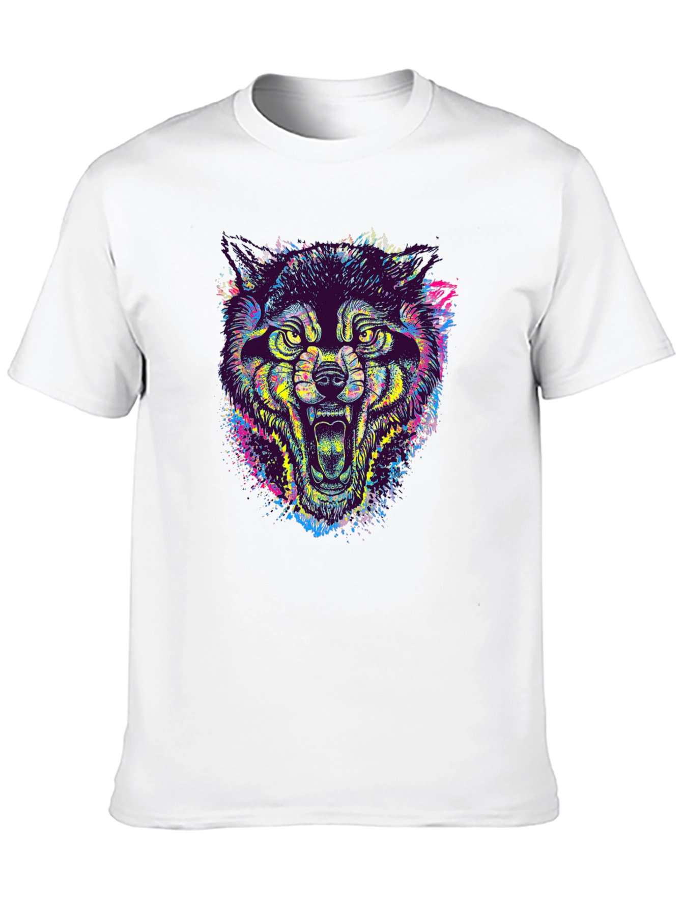 Black Colorful Wolf Graphic Tee - Unique Animal Print T-Shirt view 10