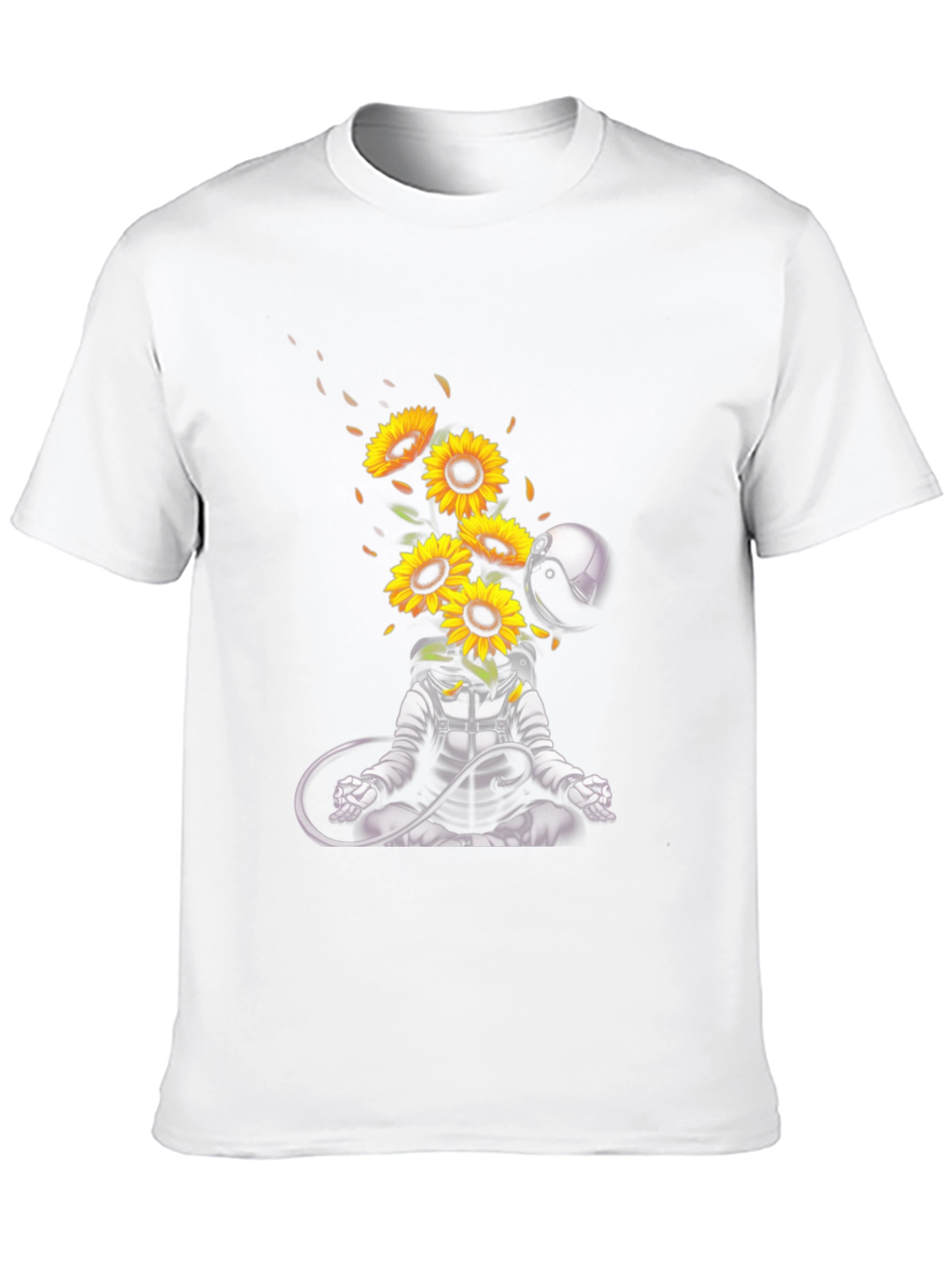 Black Meditating Astronaut with Sunflowers Graphic T-Shirt view 10