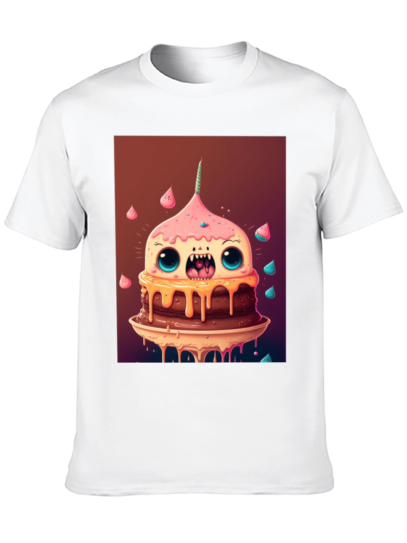 Black Monster Cake Graphic Tee - Unique Cartoon T-Shirt view 10